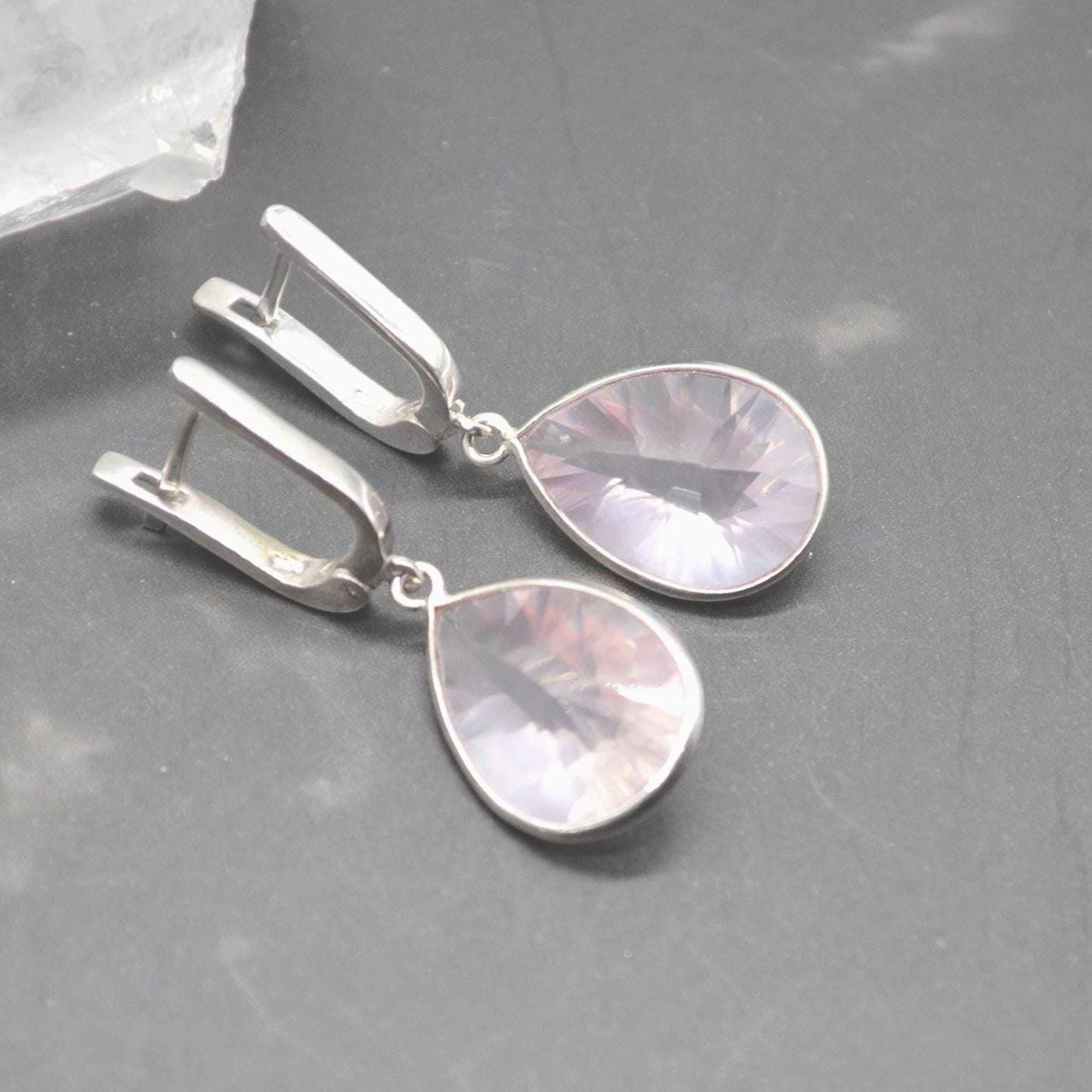 Rose Quartz Silver Teardrop Earrings: Handmade Pink Gemstone Jewelry