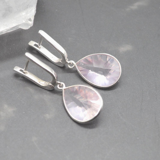 Rose Quartz Silver Teardrop Earrings: Handmade Pink Gemstone Jewelry