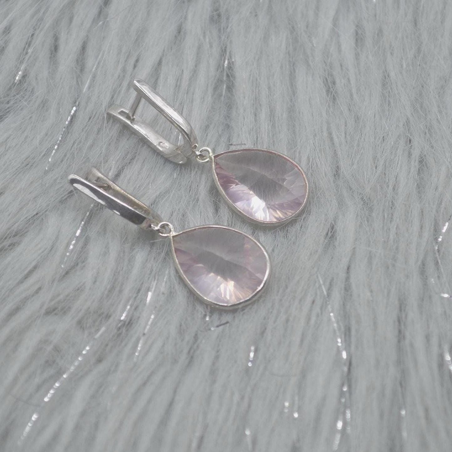 Rose Quartz Silver Teardrop Earrings: Handmade Pink Gemstone Jewelry