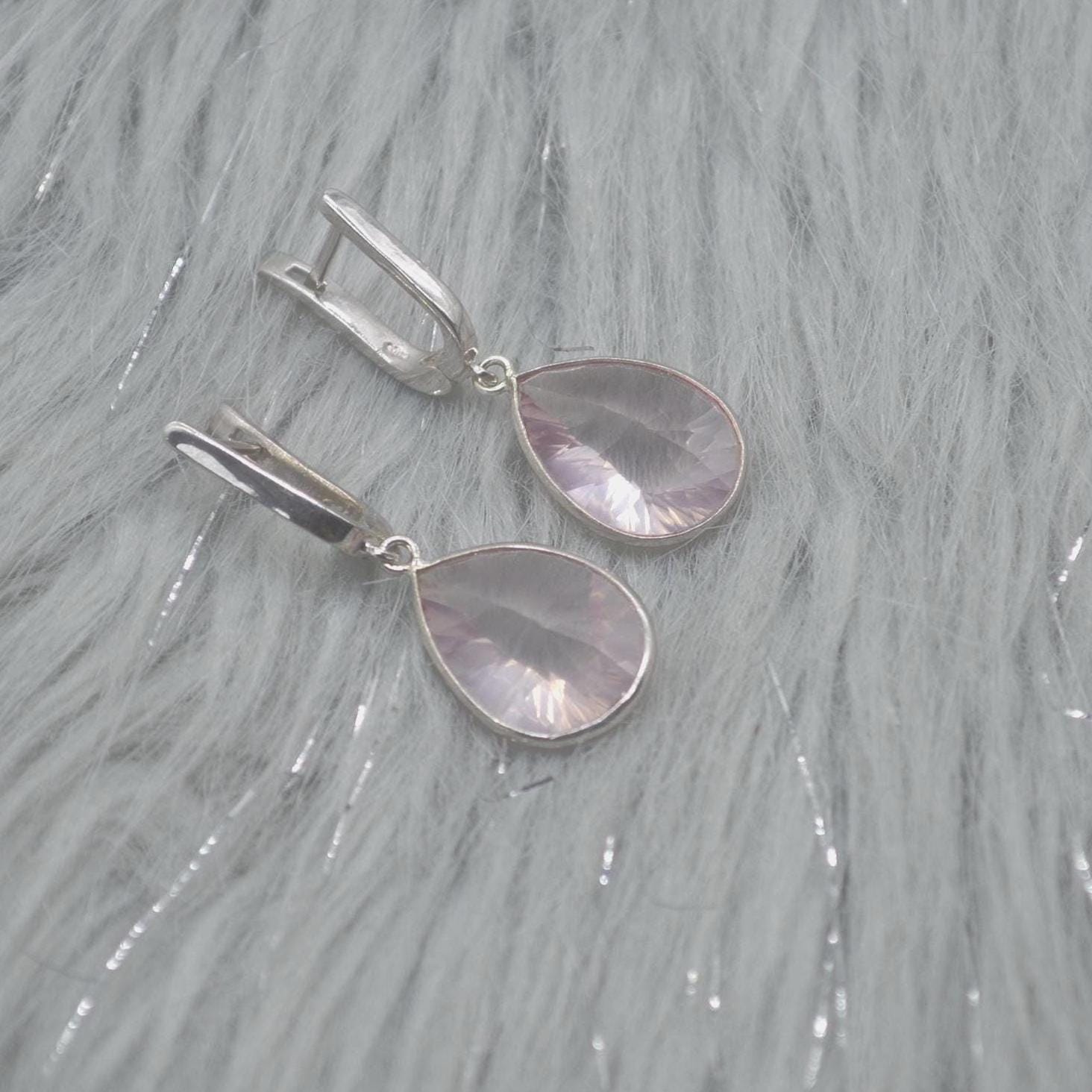Rose Quartz Silver Teardrop Earrings: Handmade Pink Gemstone Jewelry