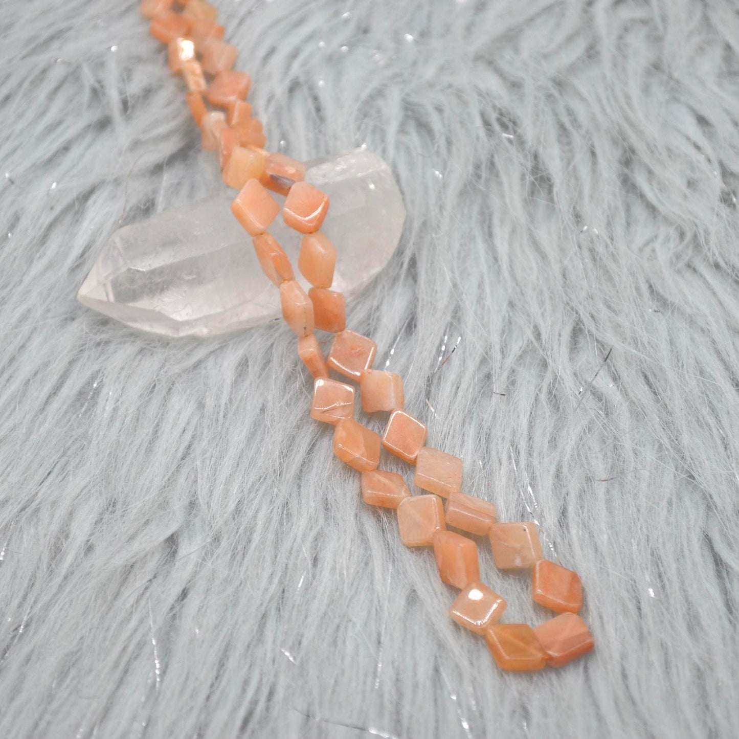 Peach Moonstone Beaded Necklace: Sterling Silver, Pink Gemstone Jewelry