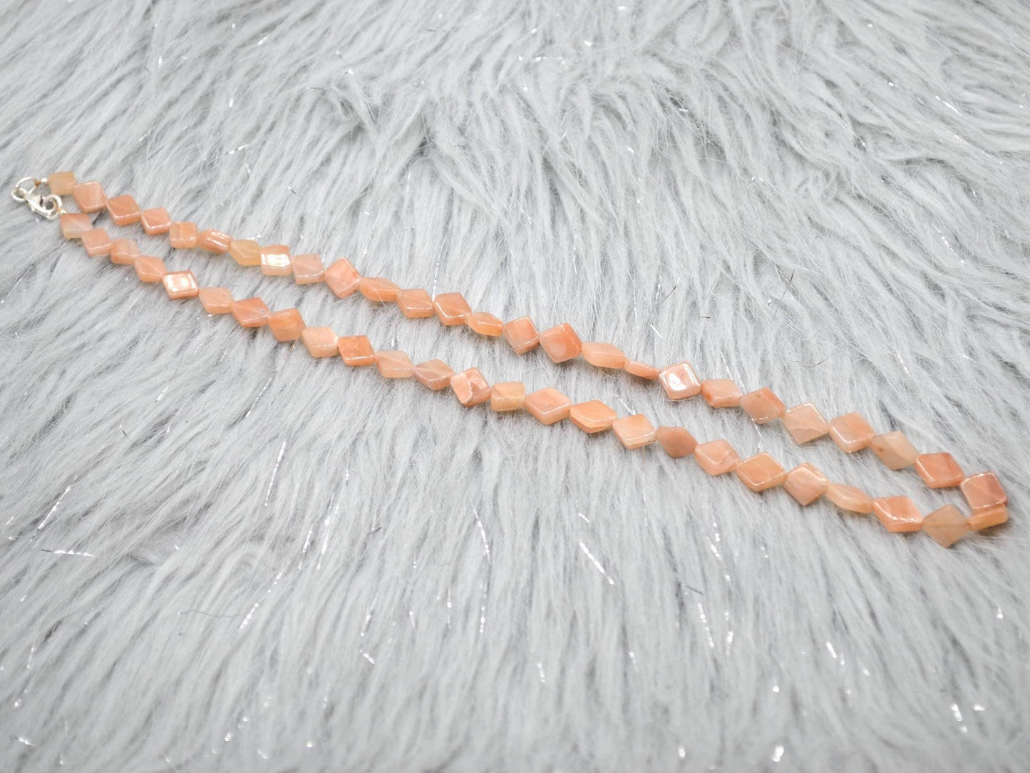 Peach Moonstone Beaded Necklace: Sterling Silver, Pink Gemstone Jewelry