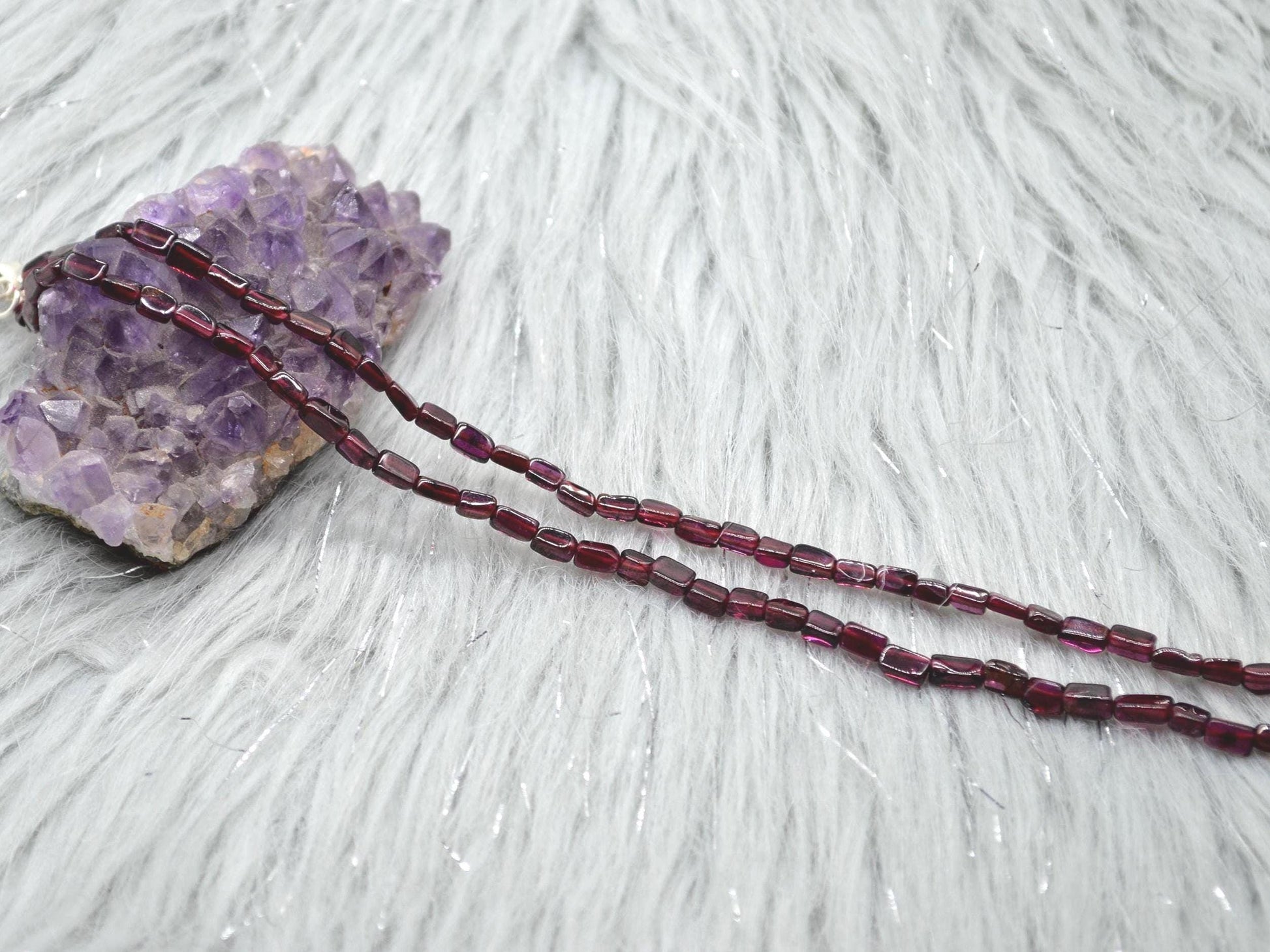 Red Garnet Beaded Necklace: Sterling Silver, January Birthstone, Gemstone Jewelry
