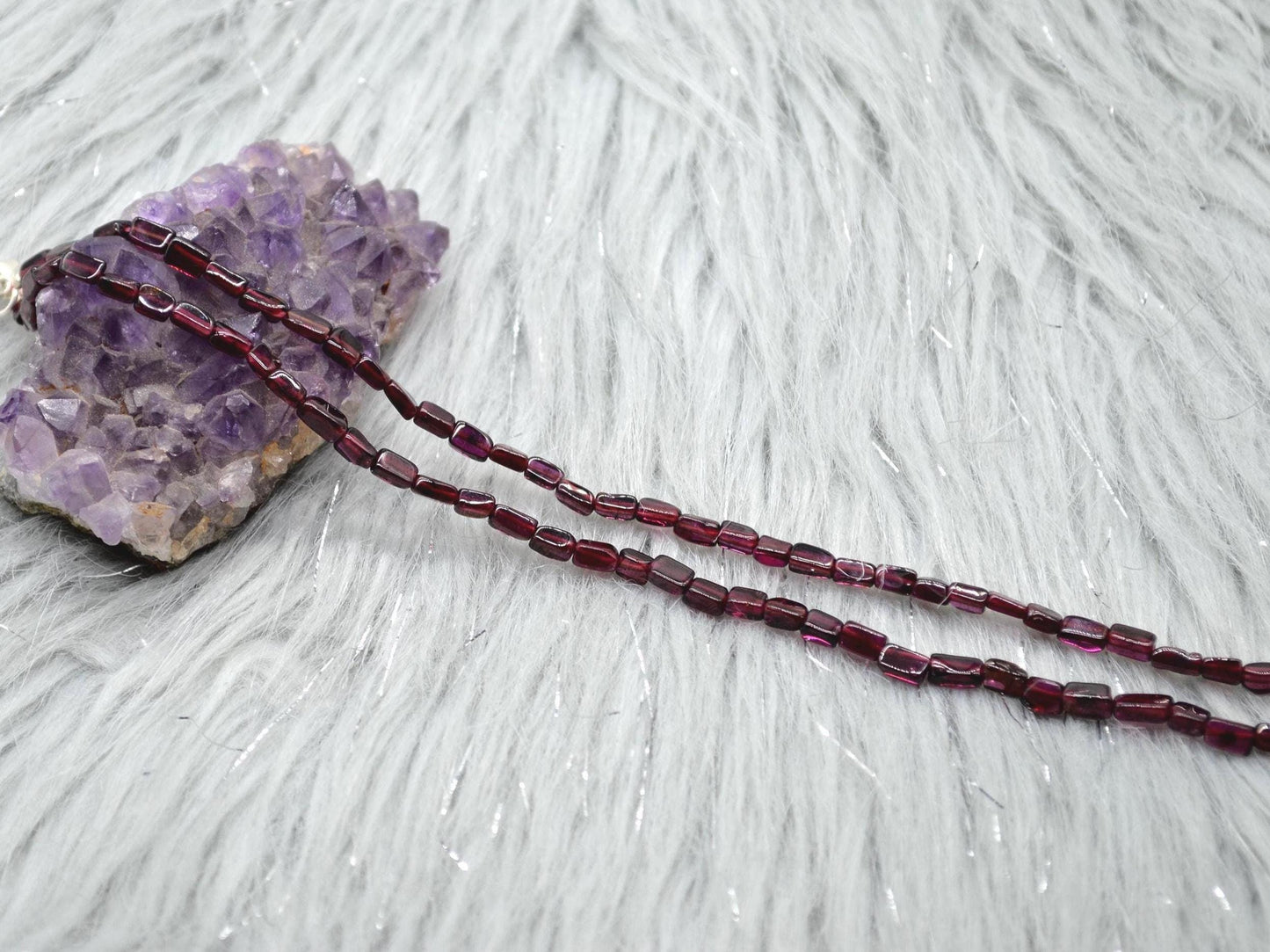 Red Garnet Beaded Necklace: Sterling Silver, January Birthstone, Gemstone Jewelry