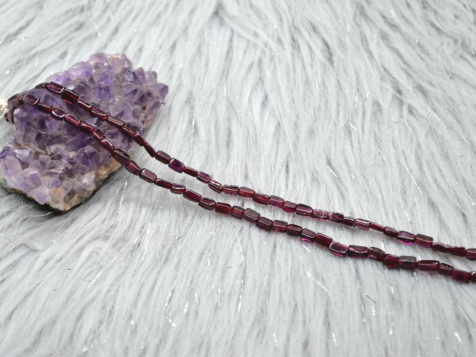 Red Garnet Beaded Necklace: Sterling Silver, January Birthstone, Gemstone Jewelry