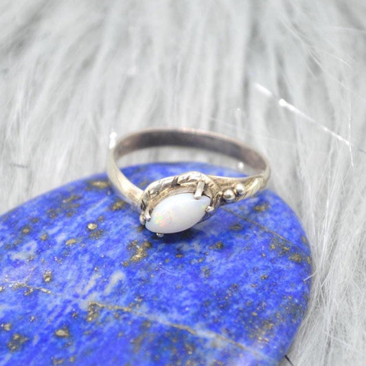 Opal Sterling Silver Ring: UK Size P, White Gemstone Jewelry