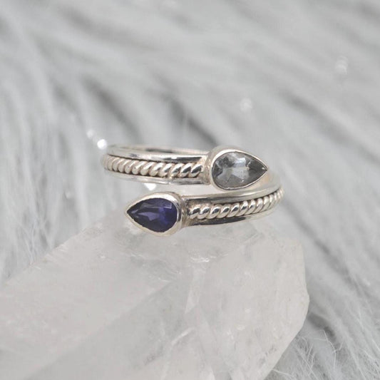 Aquamarine Iolite Sterling Silver Ring: UK Size N, Dainty March Birthstone, Blue Gemstone Jewelry