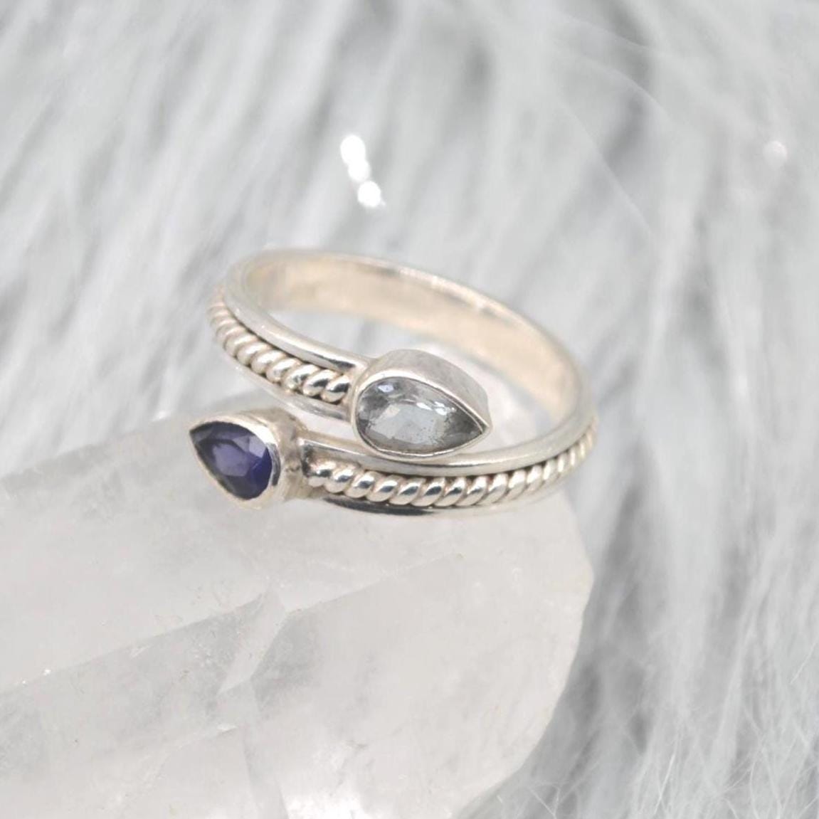 Aquamarine Iolite Sterling Silver Ring: UK Size N, Dainty March Birthstone, Blue Gemstone Jewelry