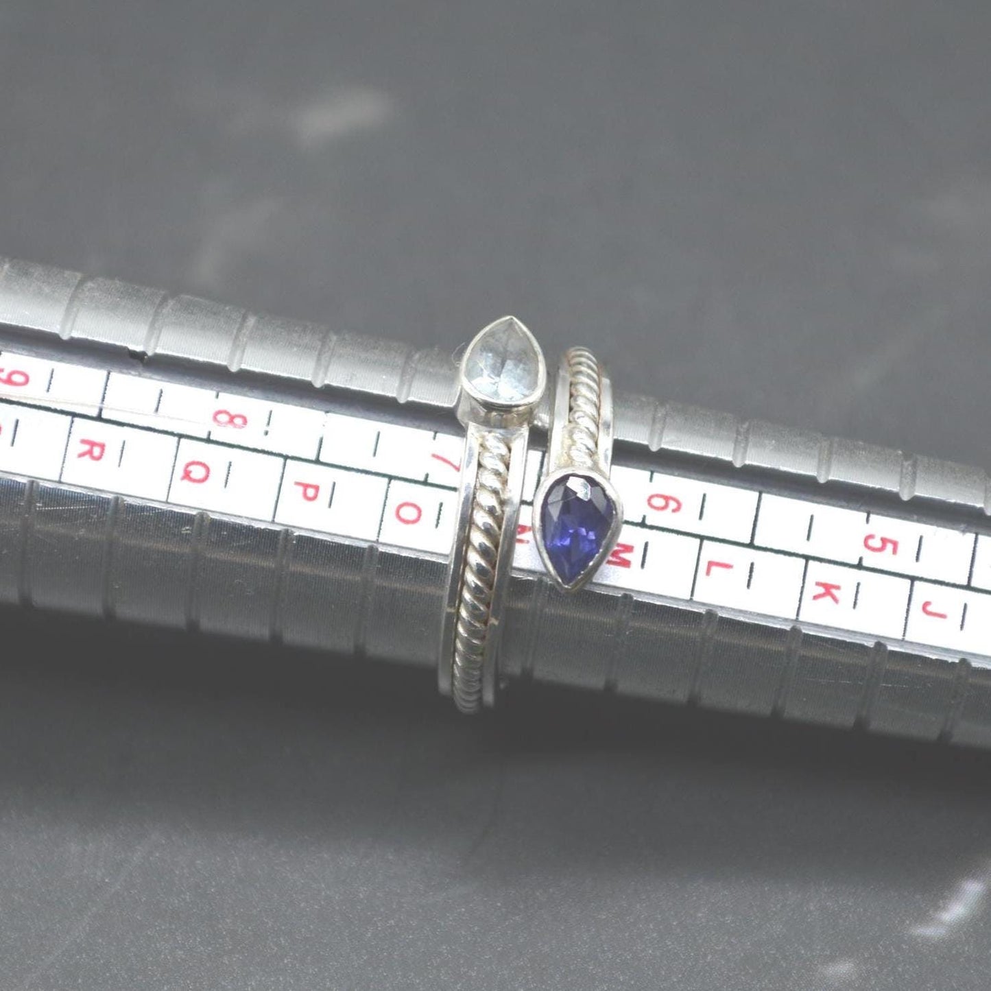 Aquamarine Iolite Sterling Silver Ring: UK Size N, Dainty March Birthstone, Blue Gemstone Jewelry