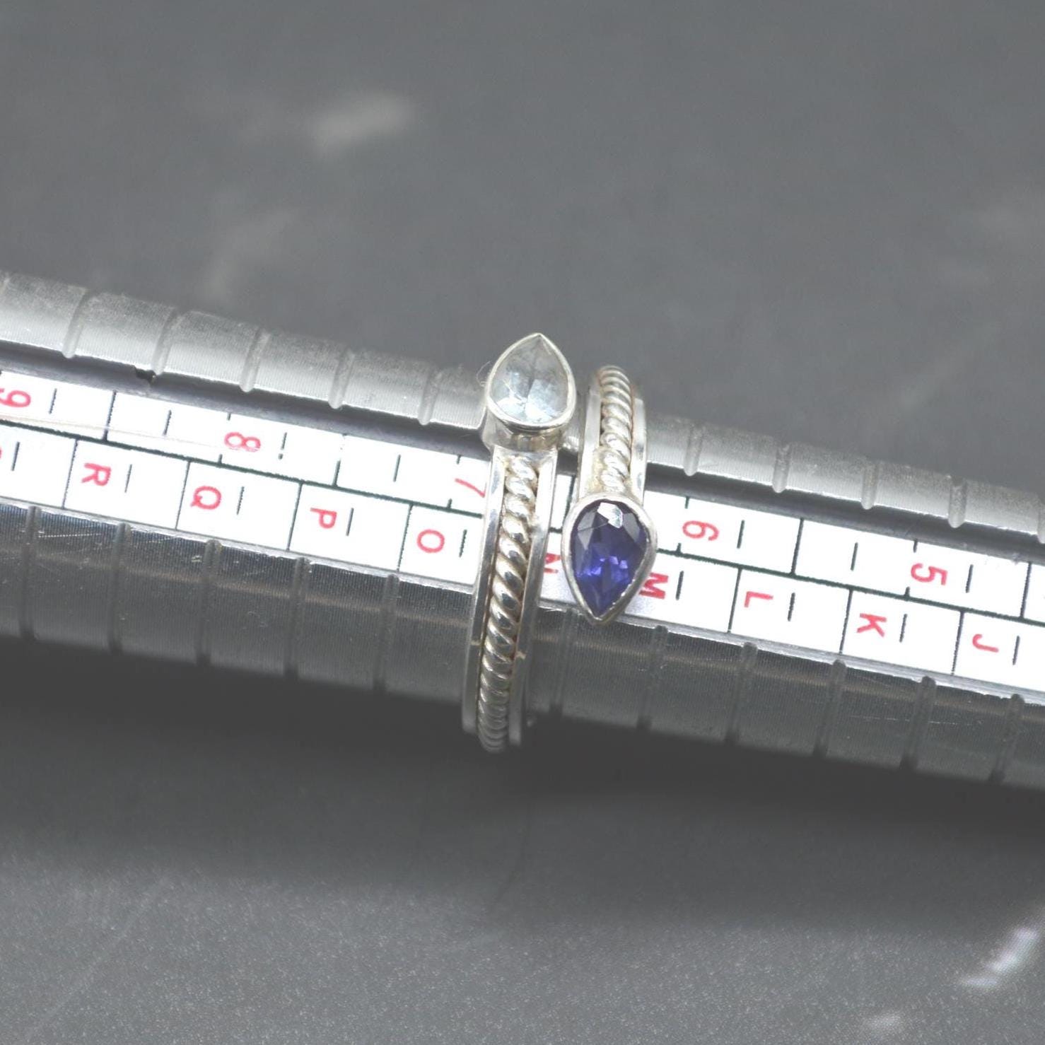 Aquamarine Iolite Sterling Silver Ring: UK Size N, Dainty March Birthstone, Blue Gemstone Jewelry