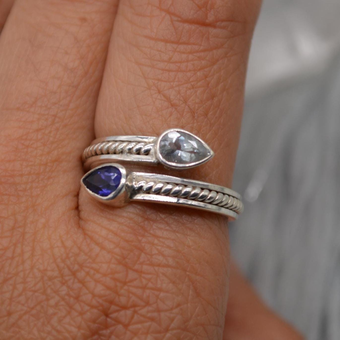 Aquamarine Iolite Sterling Silver Ring: UK Size N, Dainty March Birthstone, Blue Gemstone Jewelry