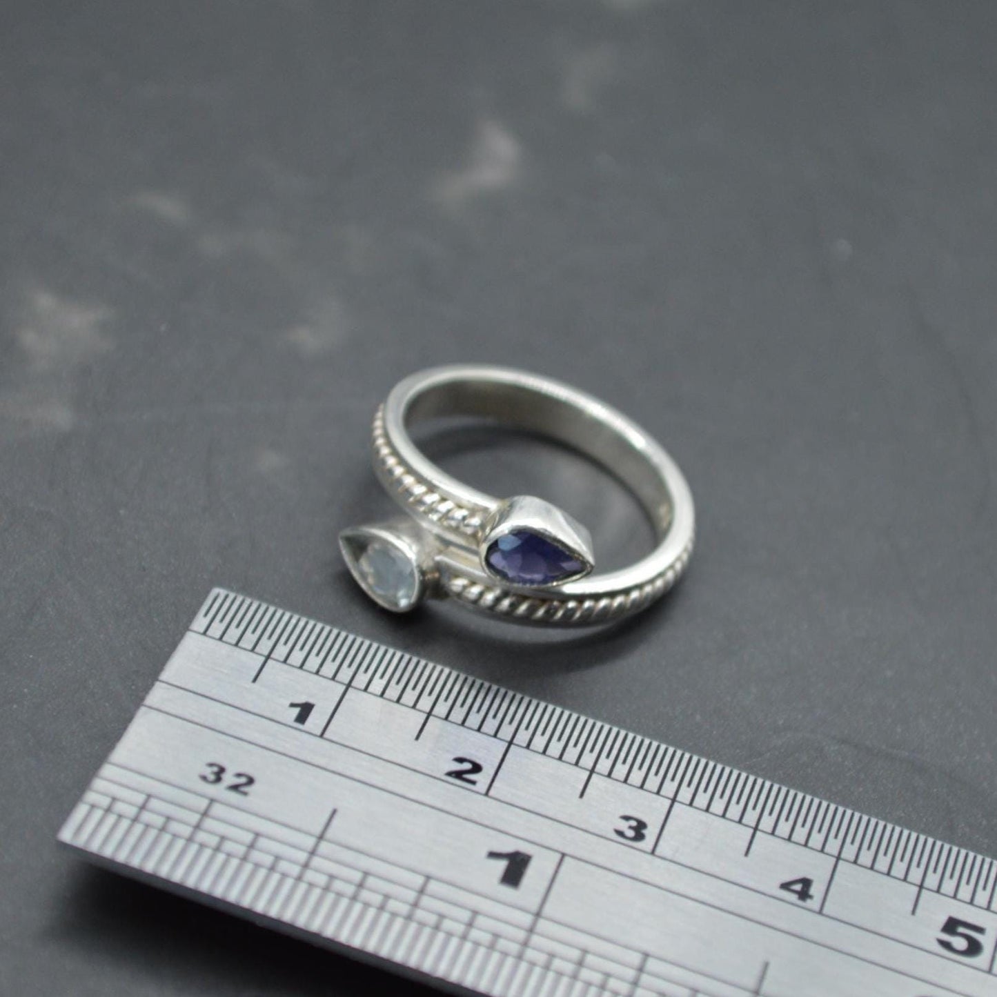 Aquamarine Iolite Sterling Silver Ring: UK Size N, Dainty March Birthstone, Blue Gemstone Jewelry