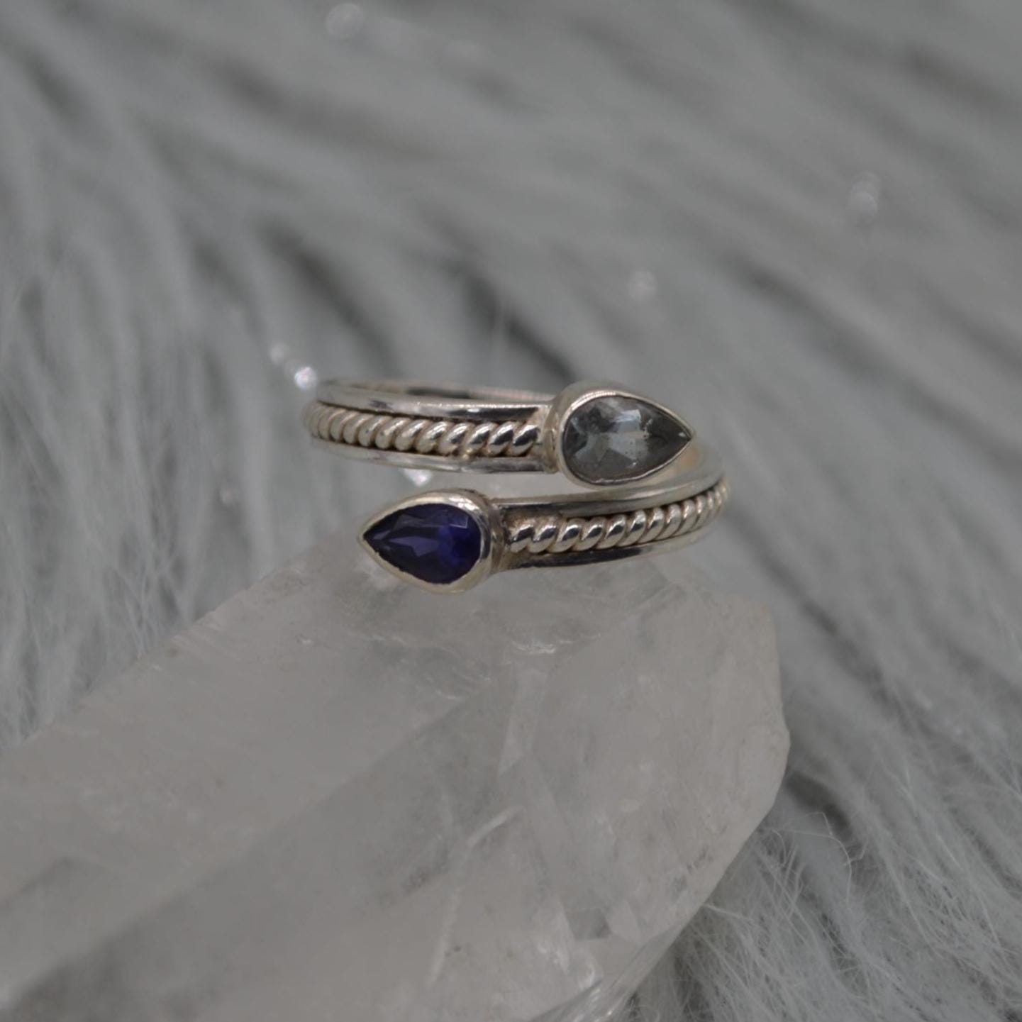 Aquamarine Iolite Sterling Silver Ring: UK Size N, Dainty March Birthstone, Blue Gemstone Jewelry
