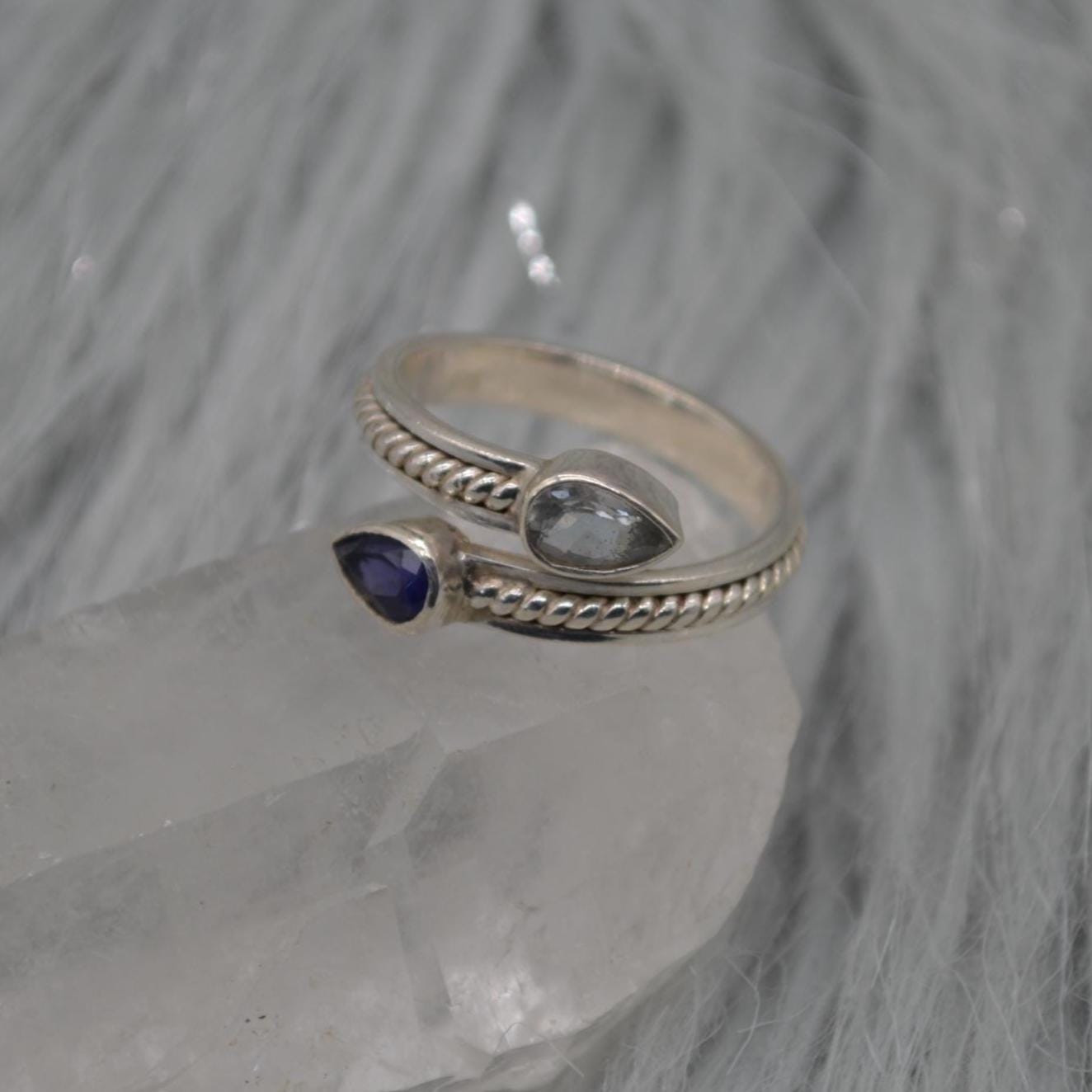 Aquamarine Iolite Sterling Silver Ring: UK Size N, Dainty March Birthstone, Blue Gemstone Jewelry