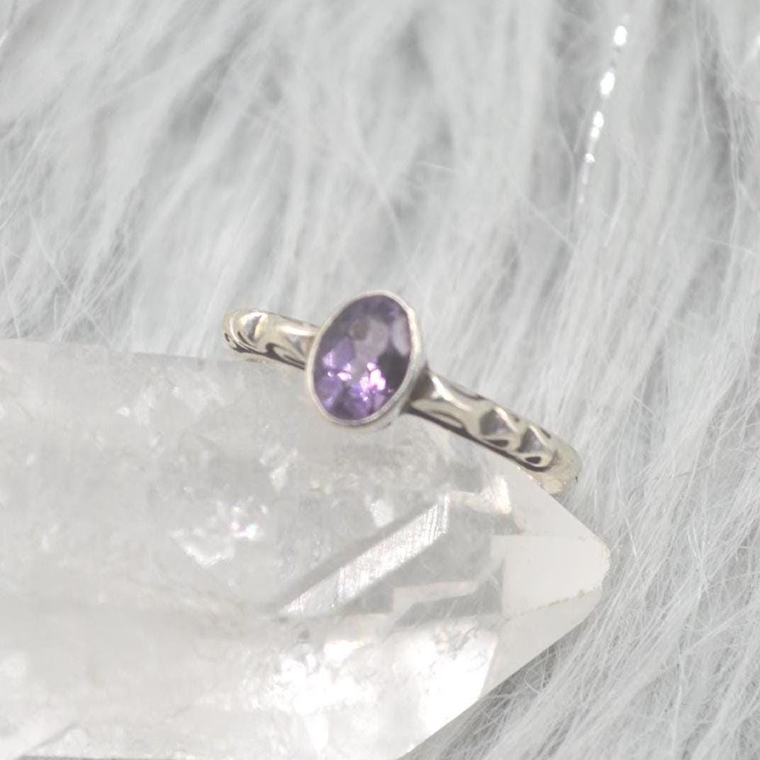 Amethyst Sterling Silver Ring: February Birthstone Jewelry, Purple Gemstone, Everyday Stacking Ring