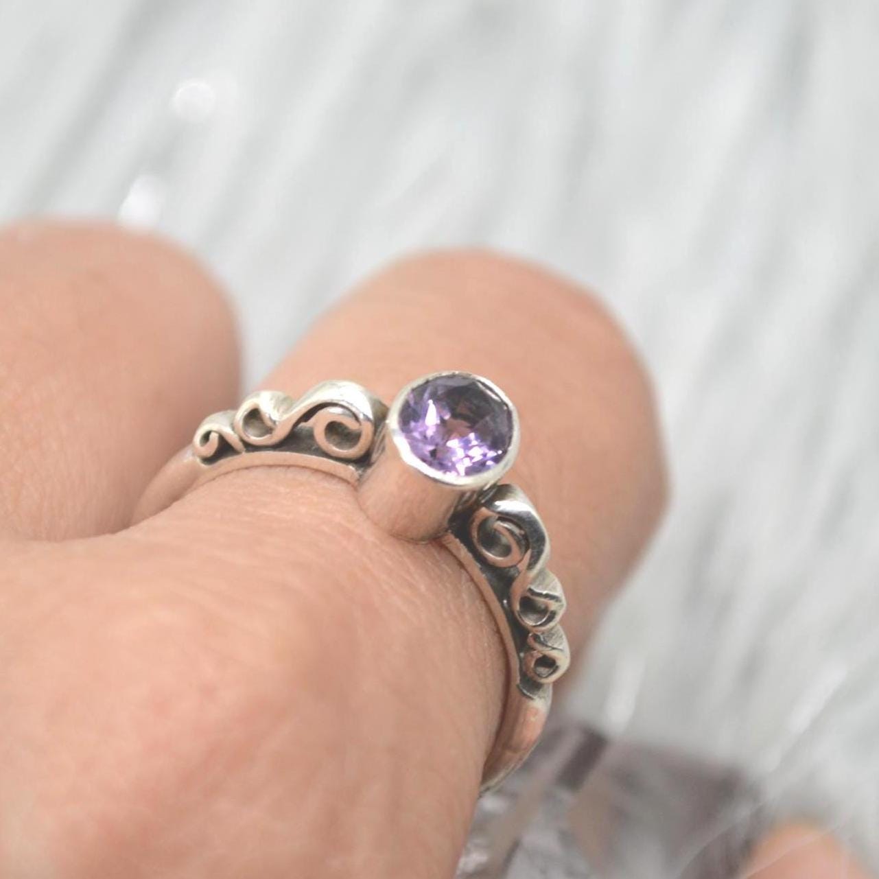 Amethyst Sterling Silver Ring: February Birthstone Jewelry, Purple Gemstone, Everyday Stacking Ring