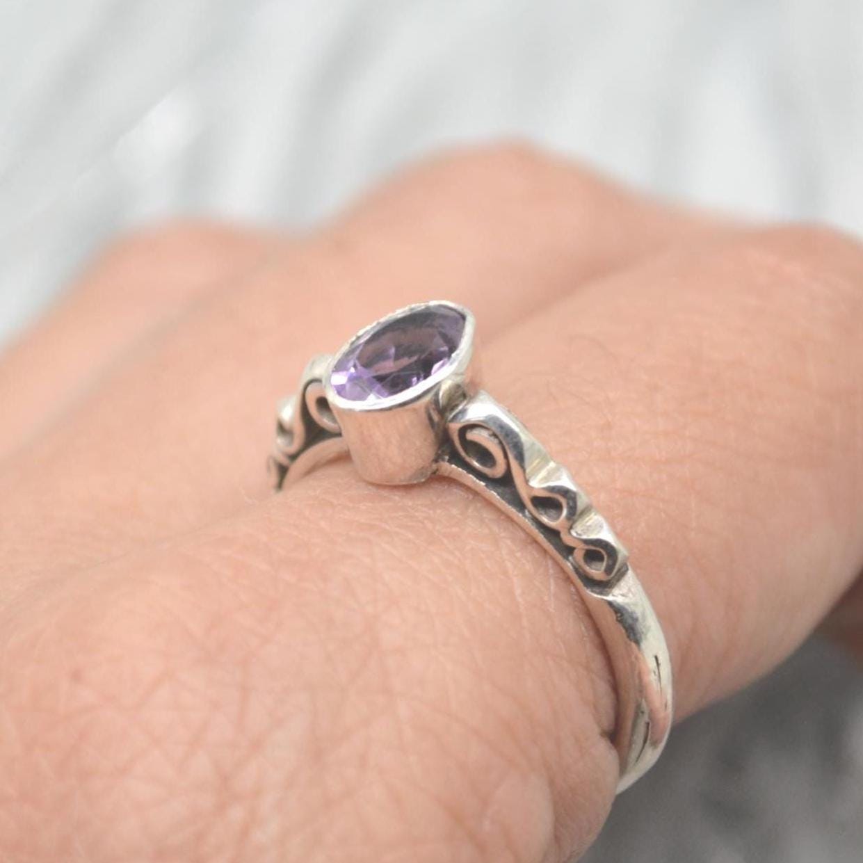 Amethyst Sterling Silver Ring: February Birthstone Jewelry, Purple Gemstone, Everyday Stacking Ring
