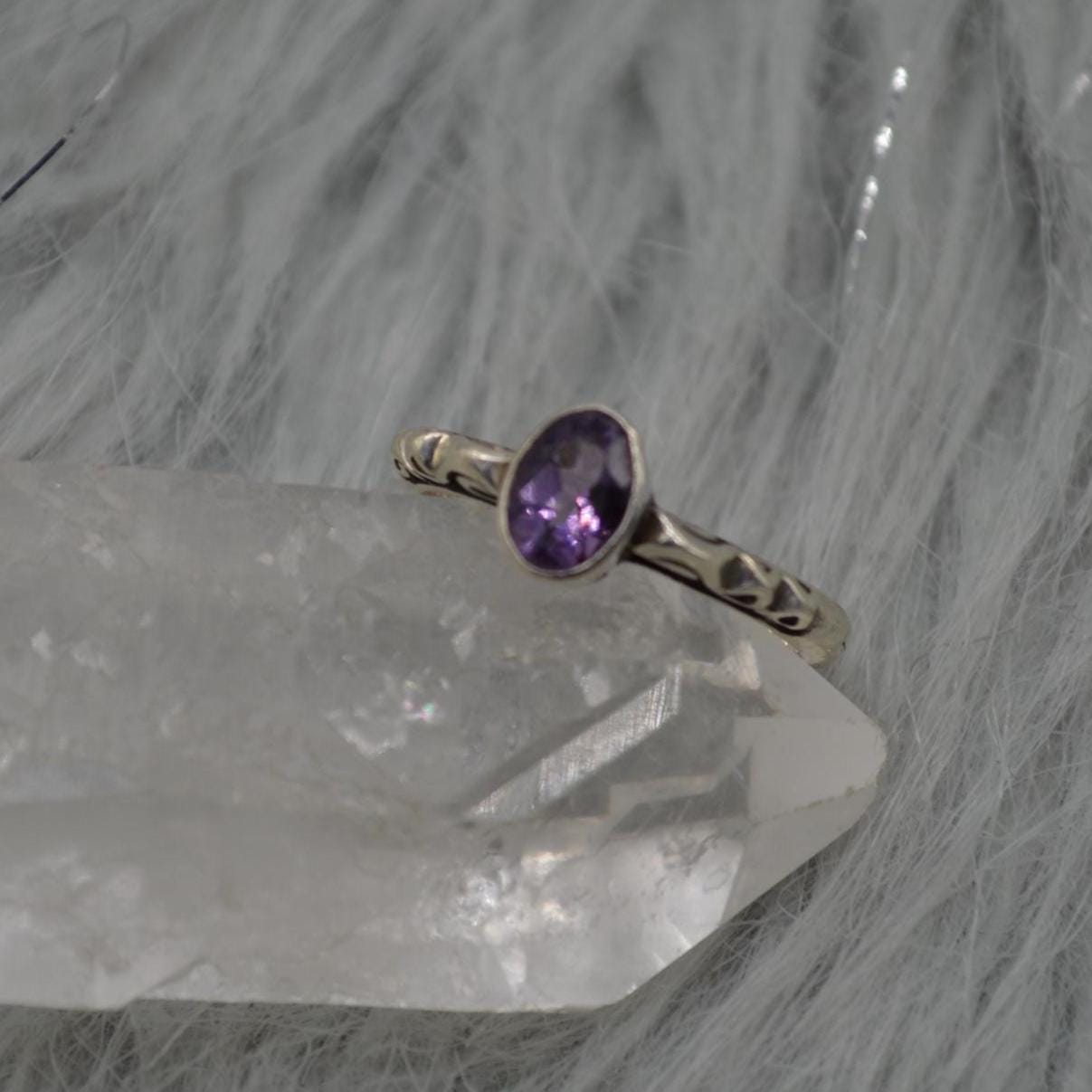 Amethyst Sterling Silver Ring: February Birthstone Jewelry, Purple Gemstone, Everyday Stacking Ring