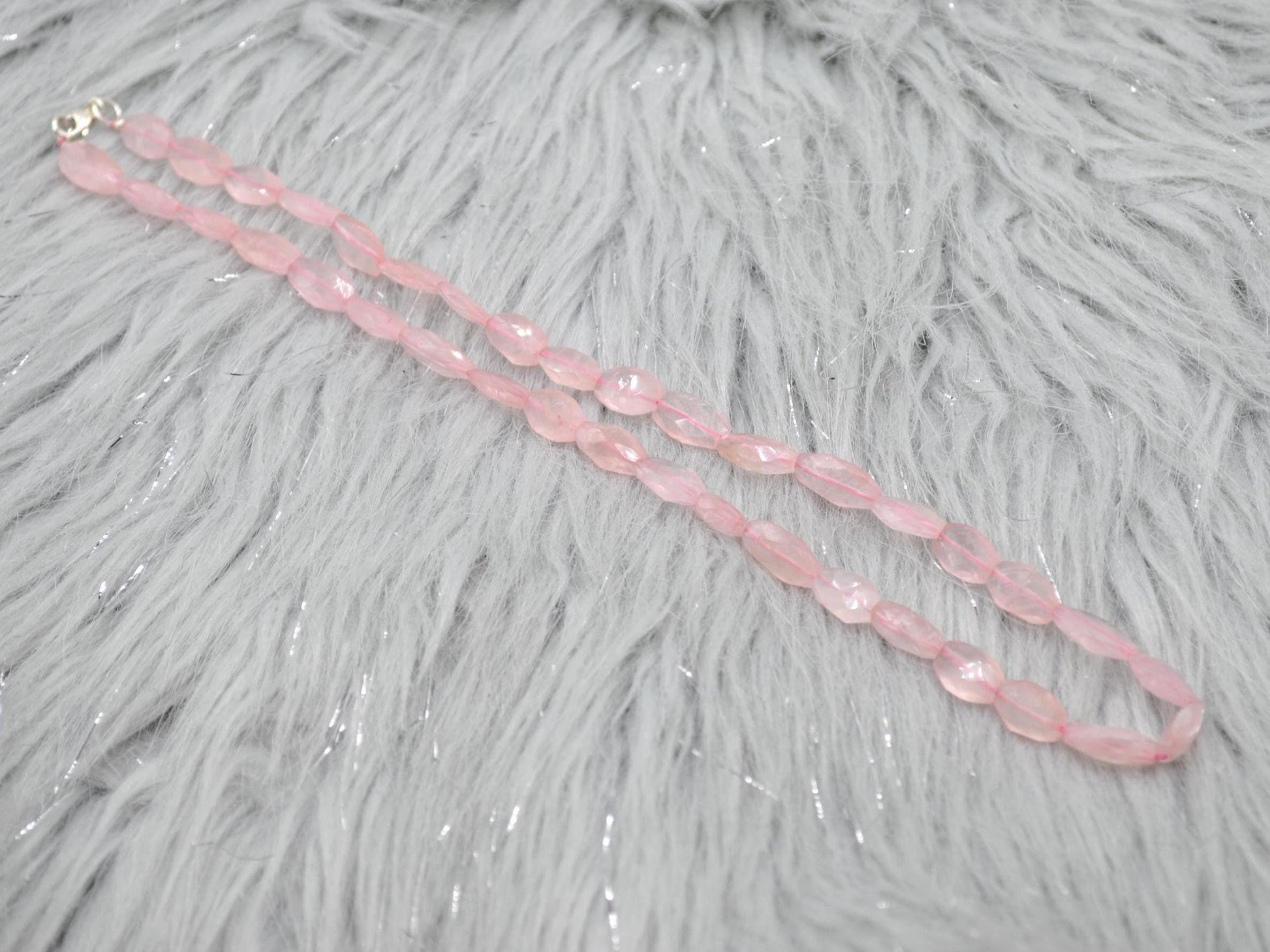 Rose Quartz Beaded Necklace: Pink Gemstone Jewelry, 18 Inches, Sterling Silver