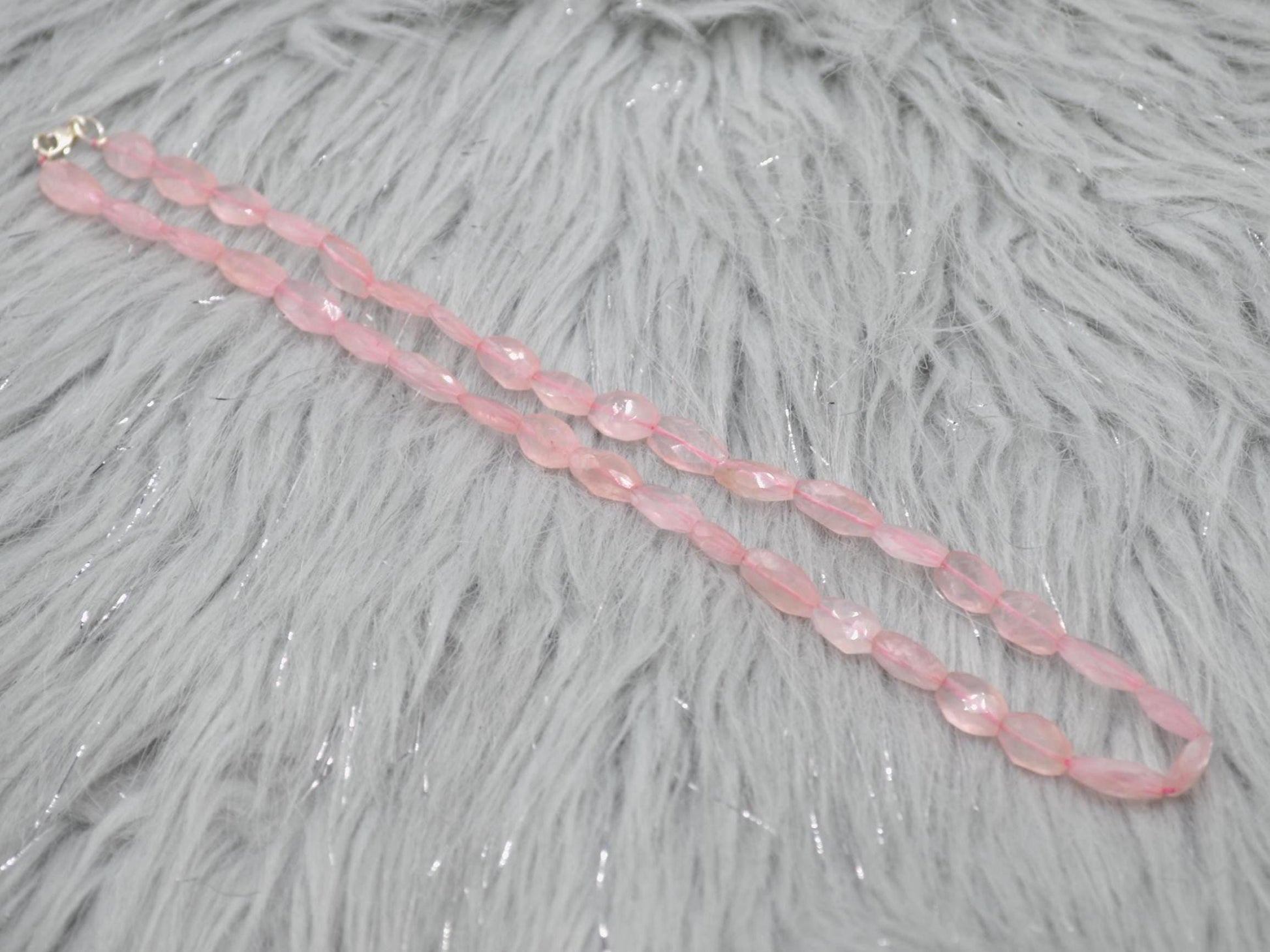 Rose Quartz Beaded Necklace: Pink Gemstone Jewelry, 18 Inches, Sterling Silver