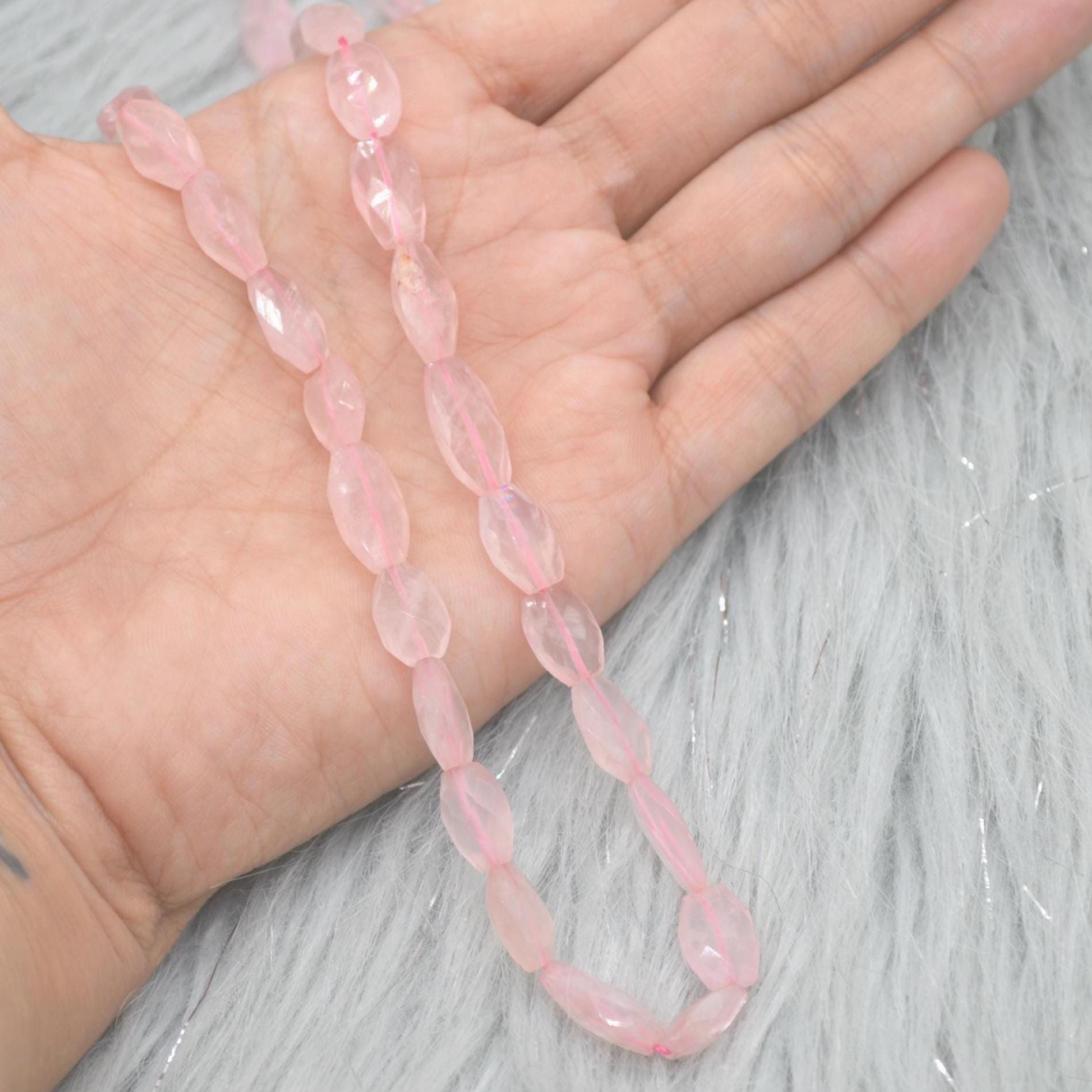 Rose Quartz Beaded Necklace: Pink Gemstone Jewelry, 18 Inches, Sterling Silver