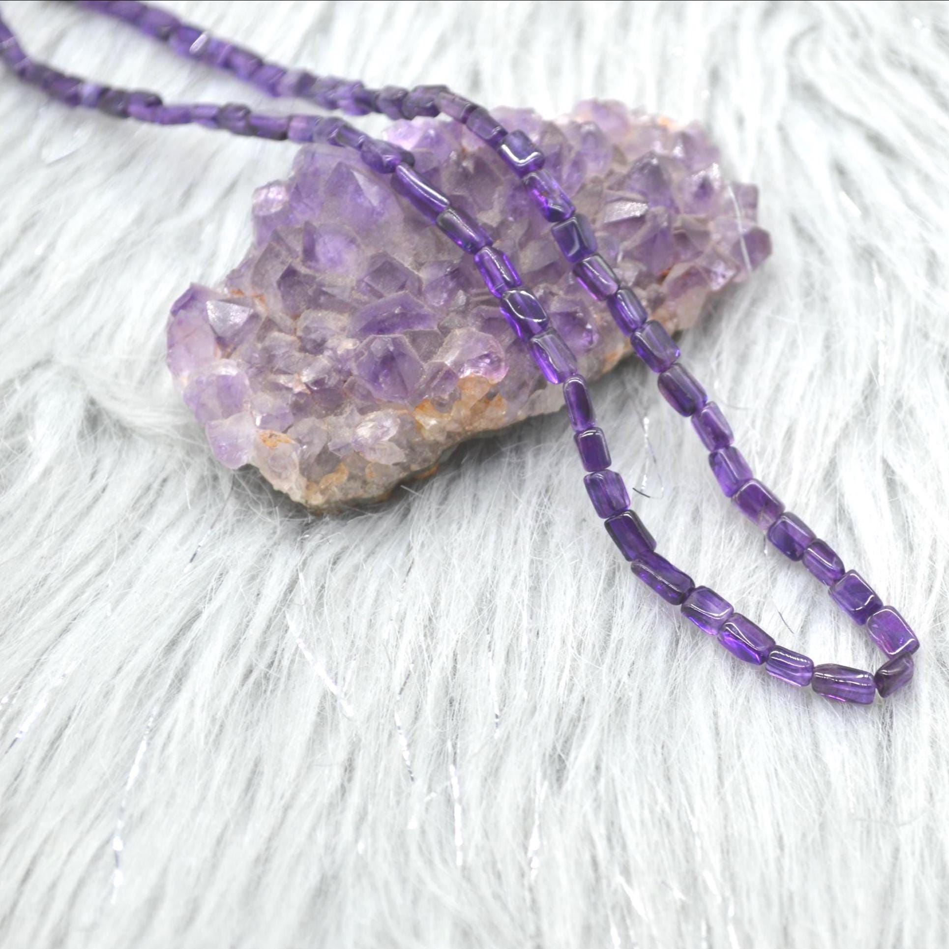 Amethyst Beaded Necklace: Sterling Silver, February Birthstone, Purple Gemstone Jewelry