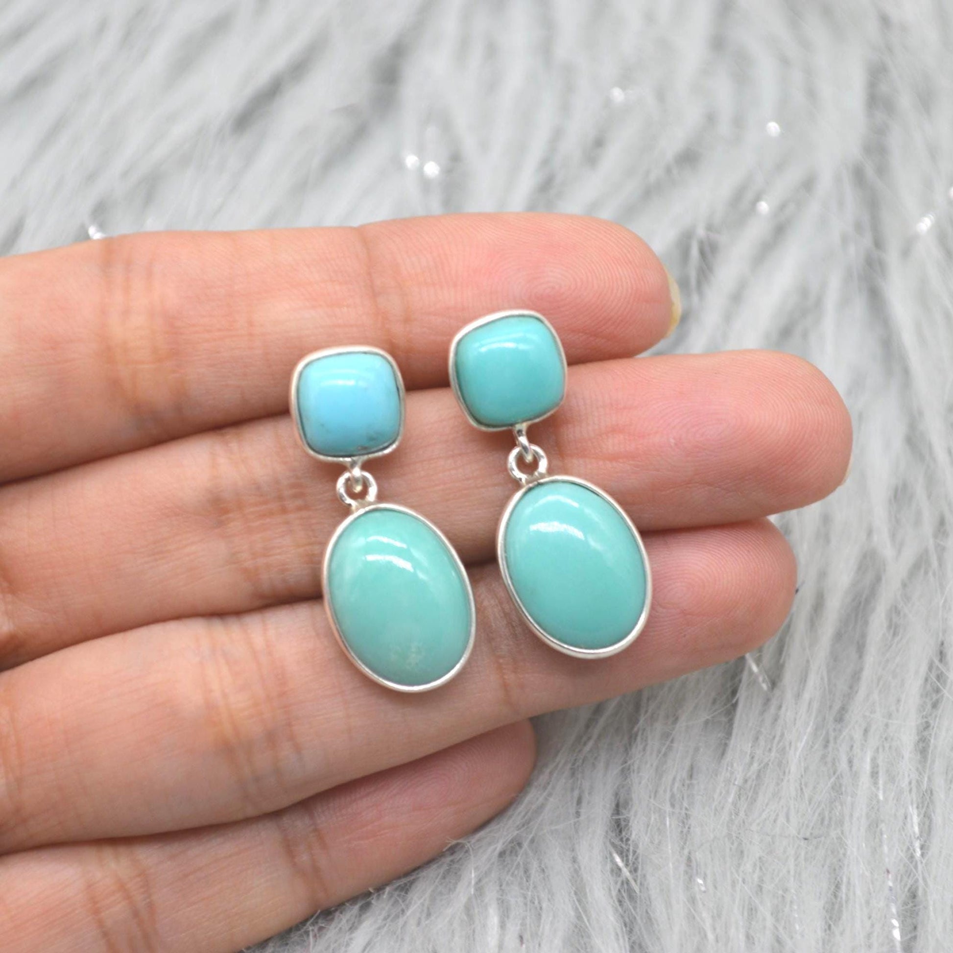 Blue Turquoise Silver Drop Earrings: December Birthstone, Sterling Silver, Boho Gemstone Jewelry