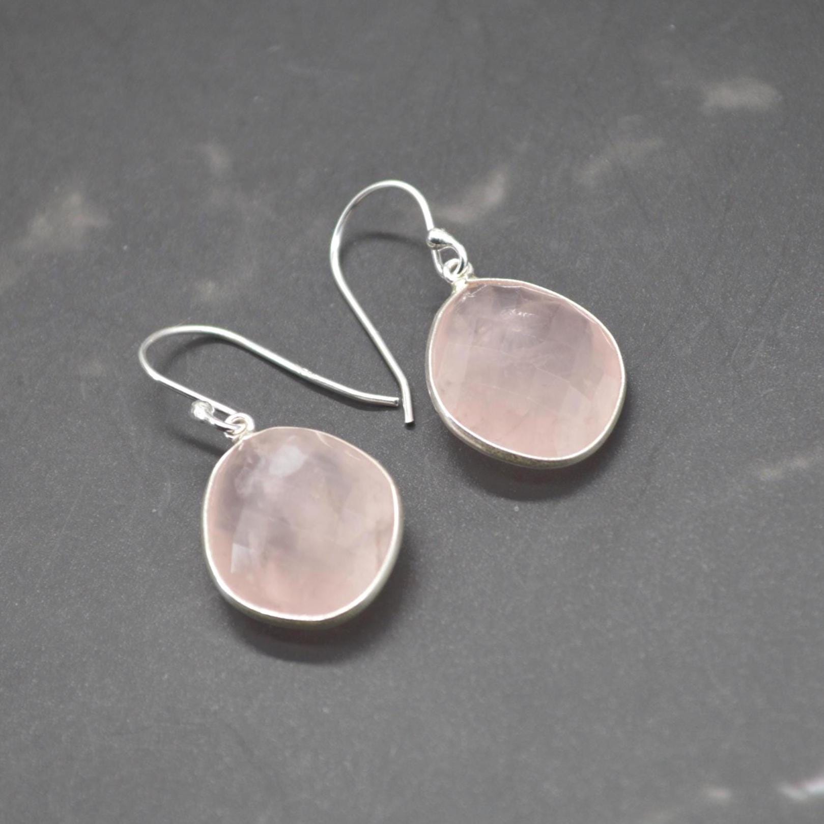 Rose Quartz Silver Teardrop Earrings: Handmade Pink Gemstone Jewelry