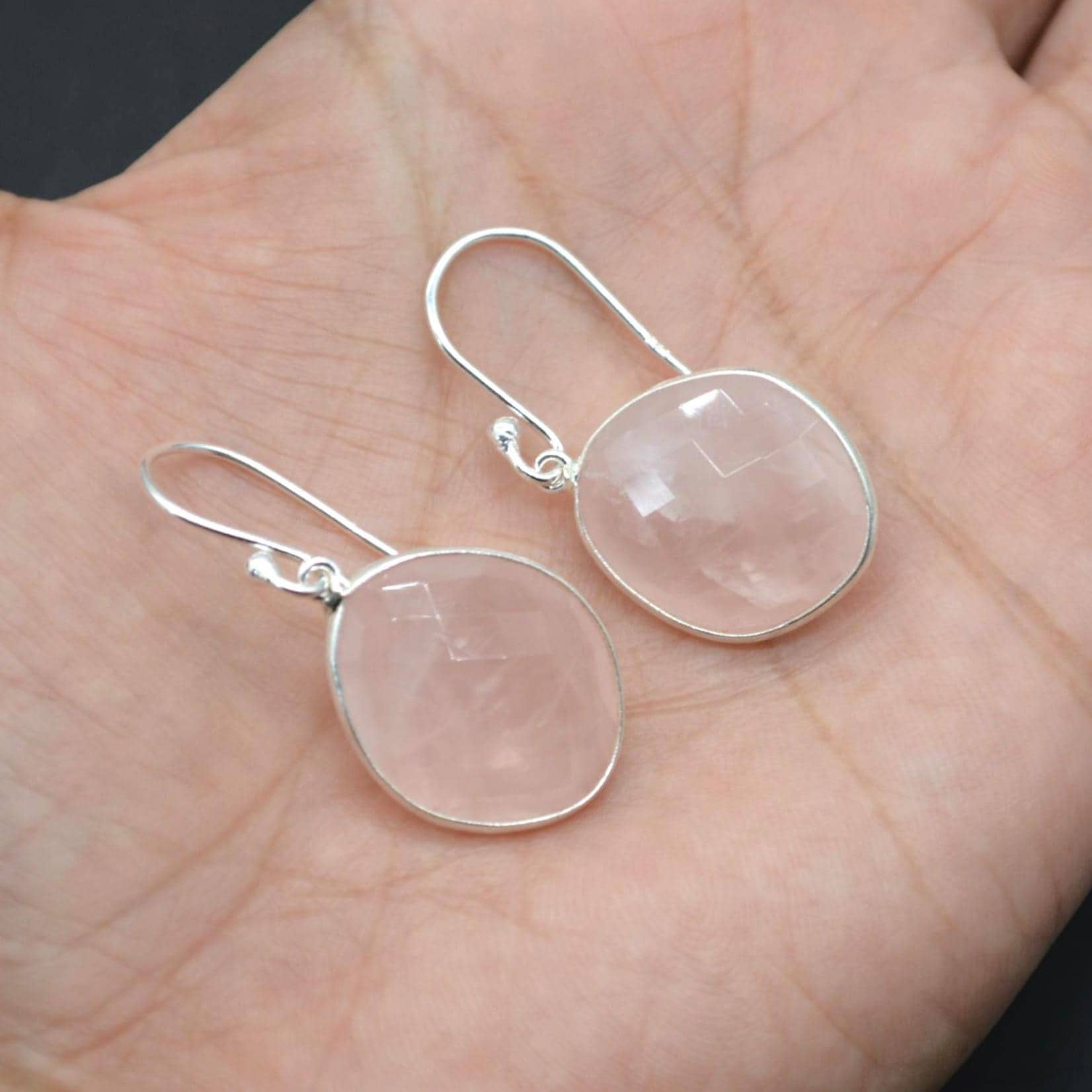 Rose Quartz Silver Teardrop Earrings: Handmade Pink Gemstone Jewelry