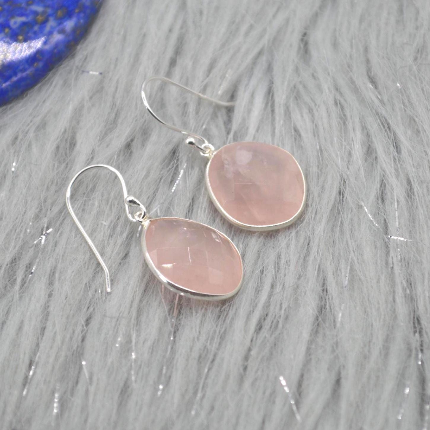 Rose Quartz Silver Teardrop Earrings: Handmade Pink Gemstone Jewelry