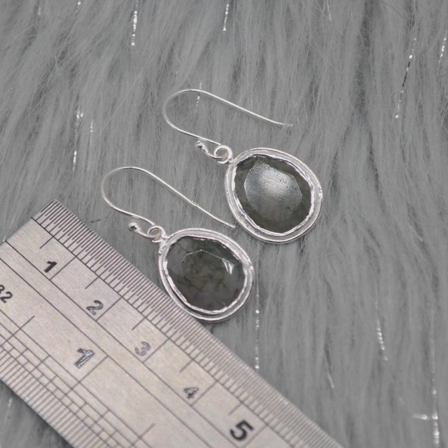 Moss Agate Sterling Silver Earrings: Green Gemstone Jewelry