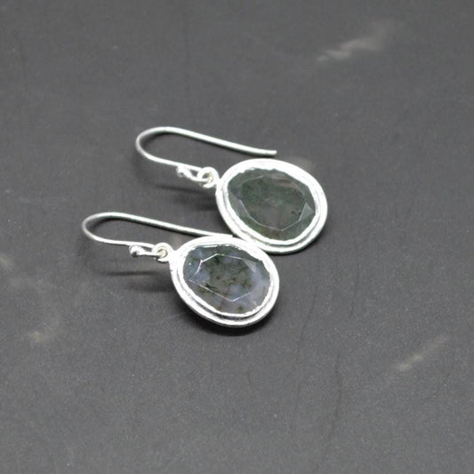 Moss Agate Sterling Silver Earrings: Green Gemstone Jewelry