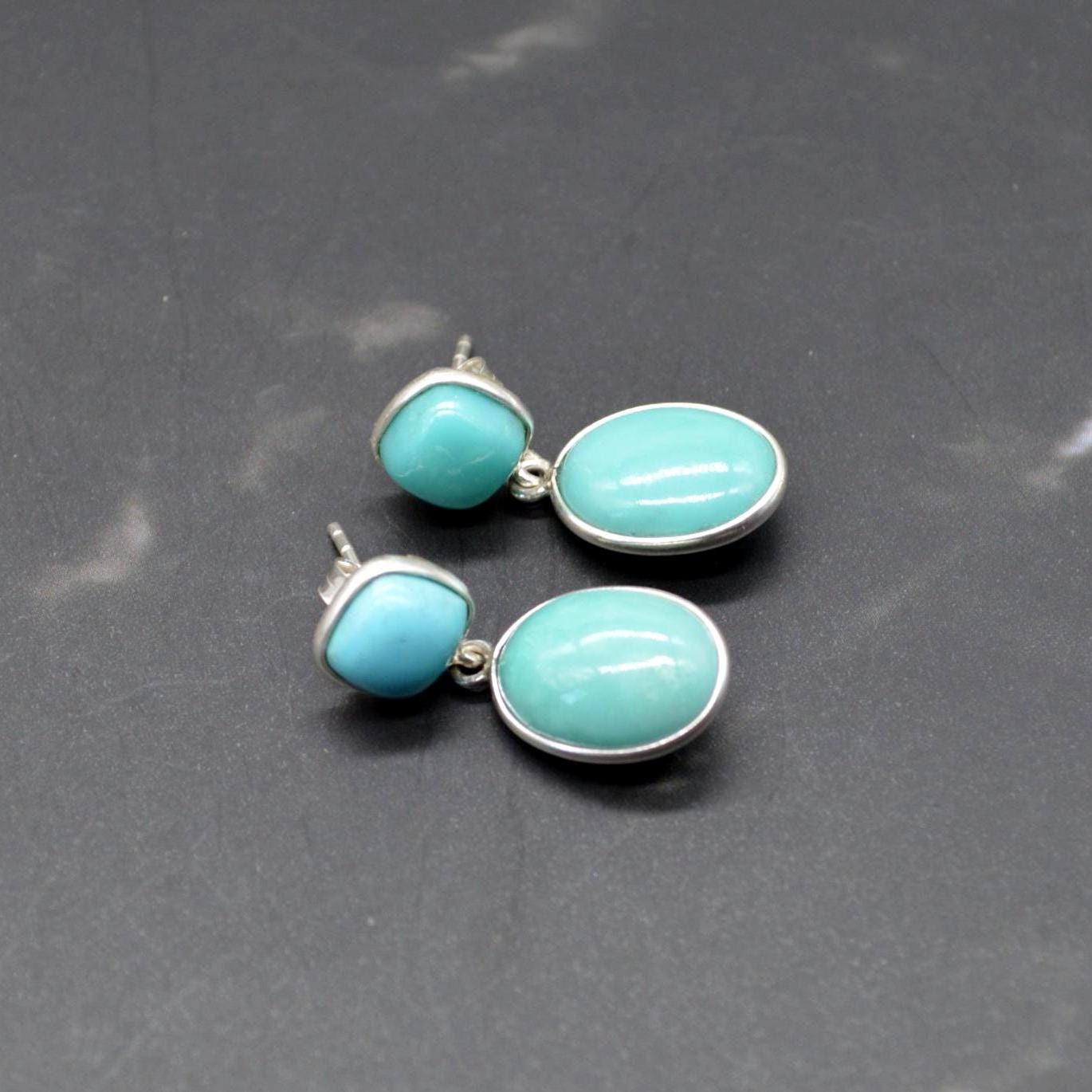 Blue Turquoise Silver Drop Earrings: December Birthstone, Sterling Silver, Boho Gemstone Jewelry