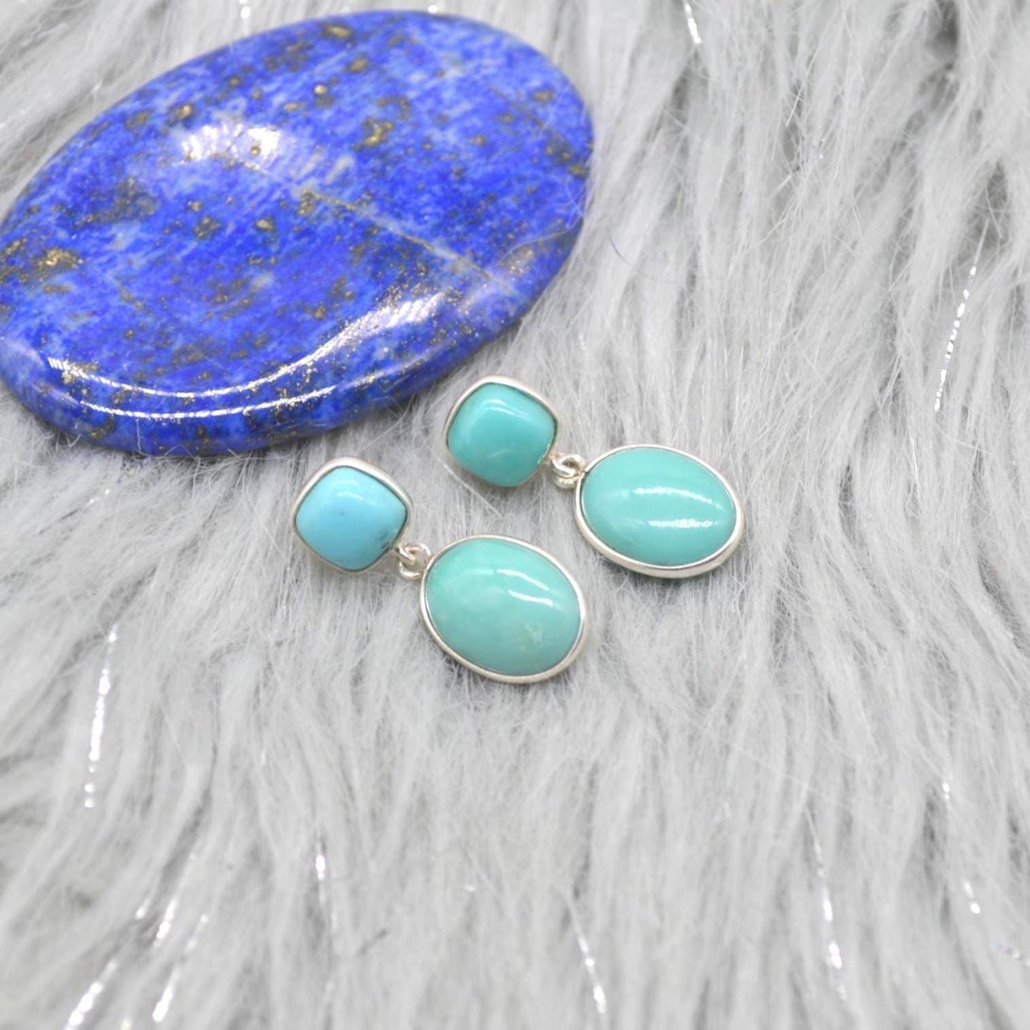 Blue Turquoise Silver Drop Earrings: December Birthstone, Sterling Silver, Boho Gemstone Jewelry