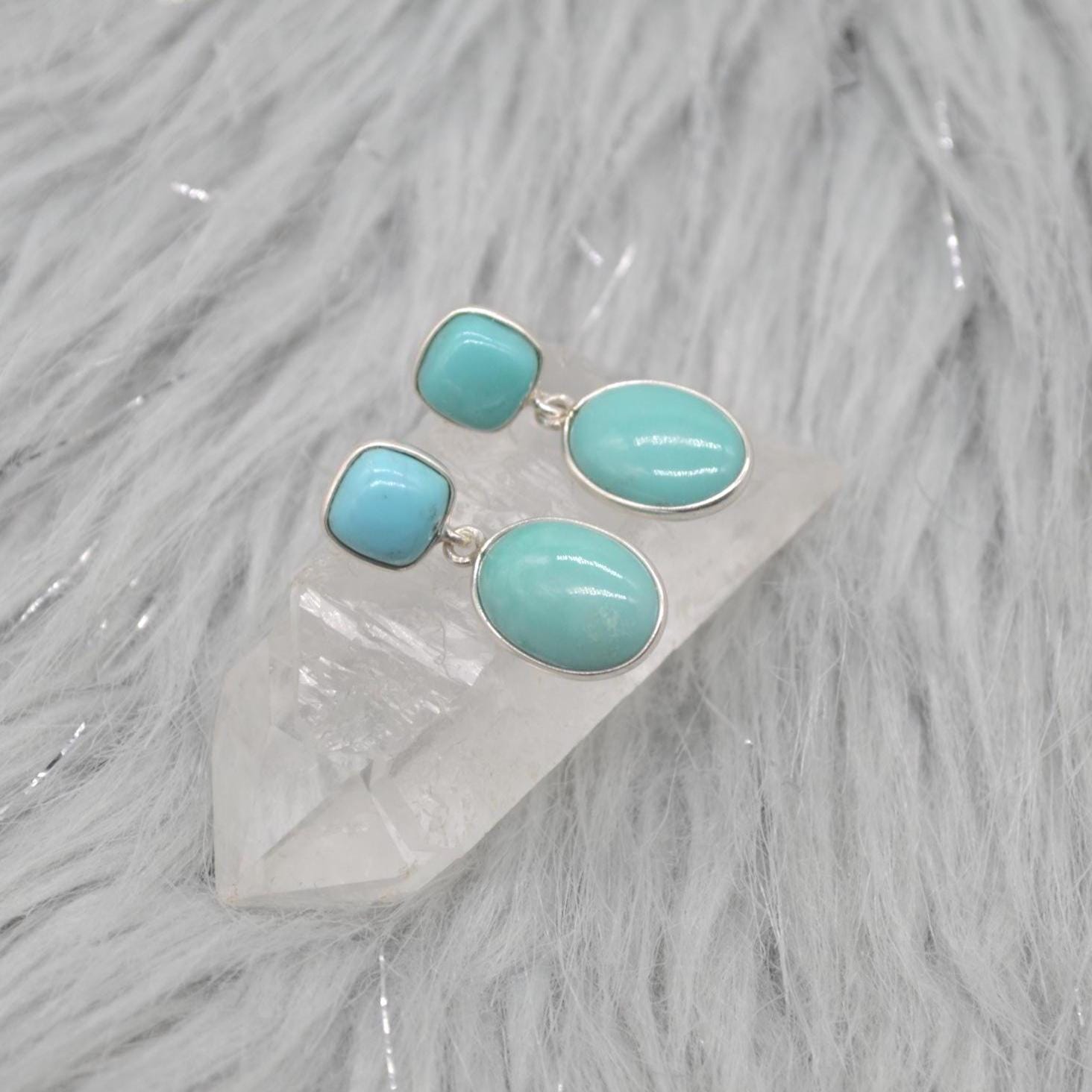 Blue Turquoise Silver Drop Earrings: December Birthstone, Sterling Silver, Boho Gemstone Jewelry