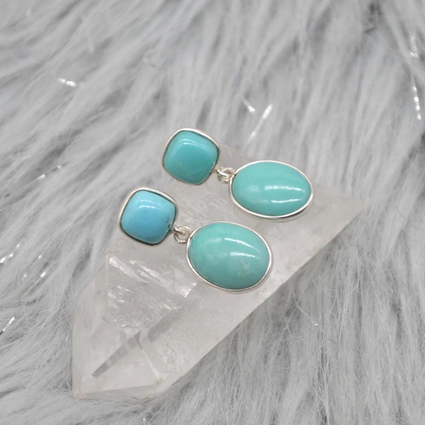 Blue Turquoise Silver Drop Earrings: December Birthstone, Sterling Silver, Boho Gemstone Jewelry
