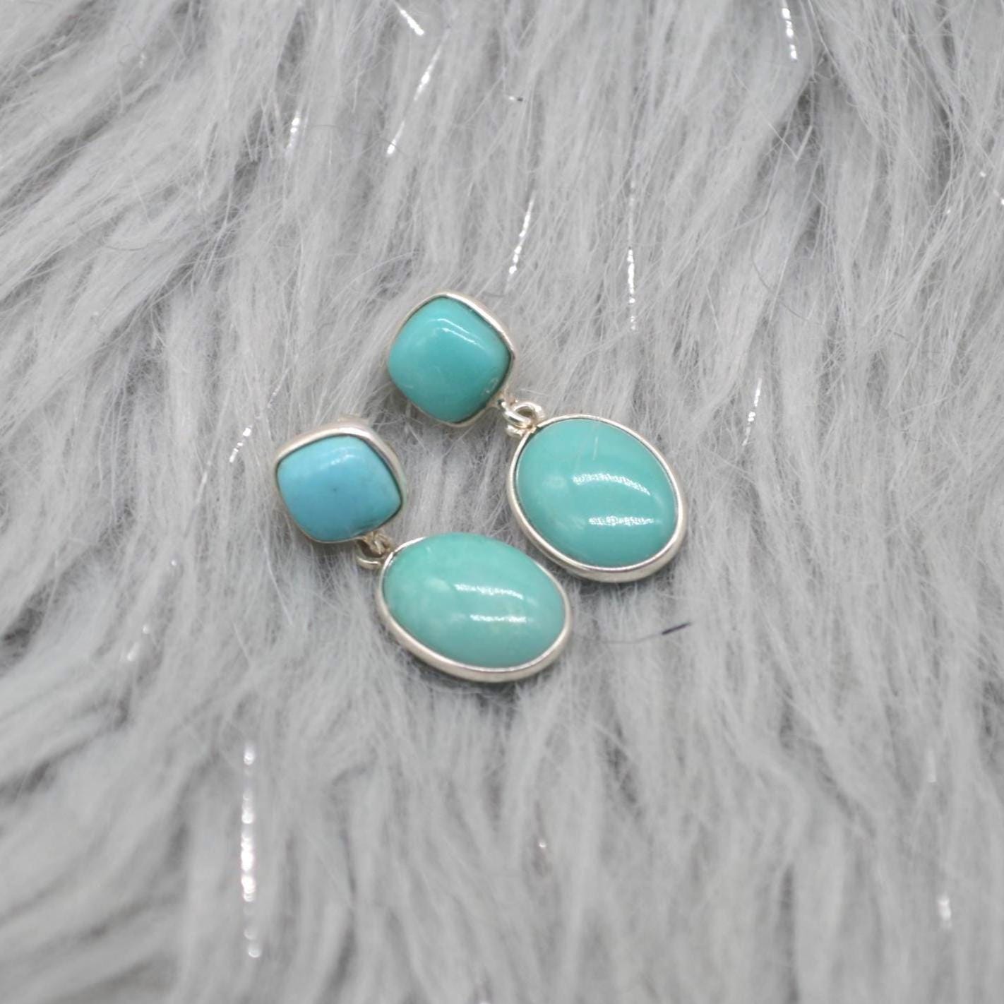 Blue Turquoise Silver Drop Earrings: December Birthstone, Sterling Silver, Boho Gemstone Jewelry