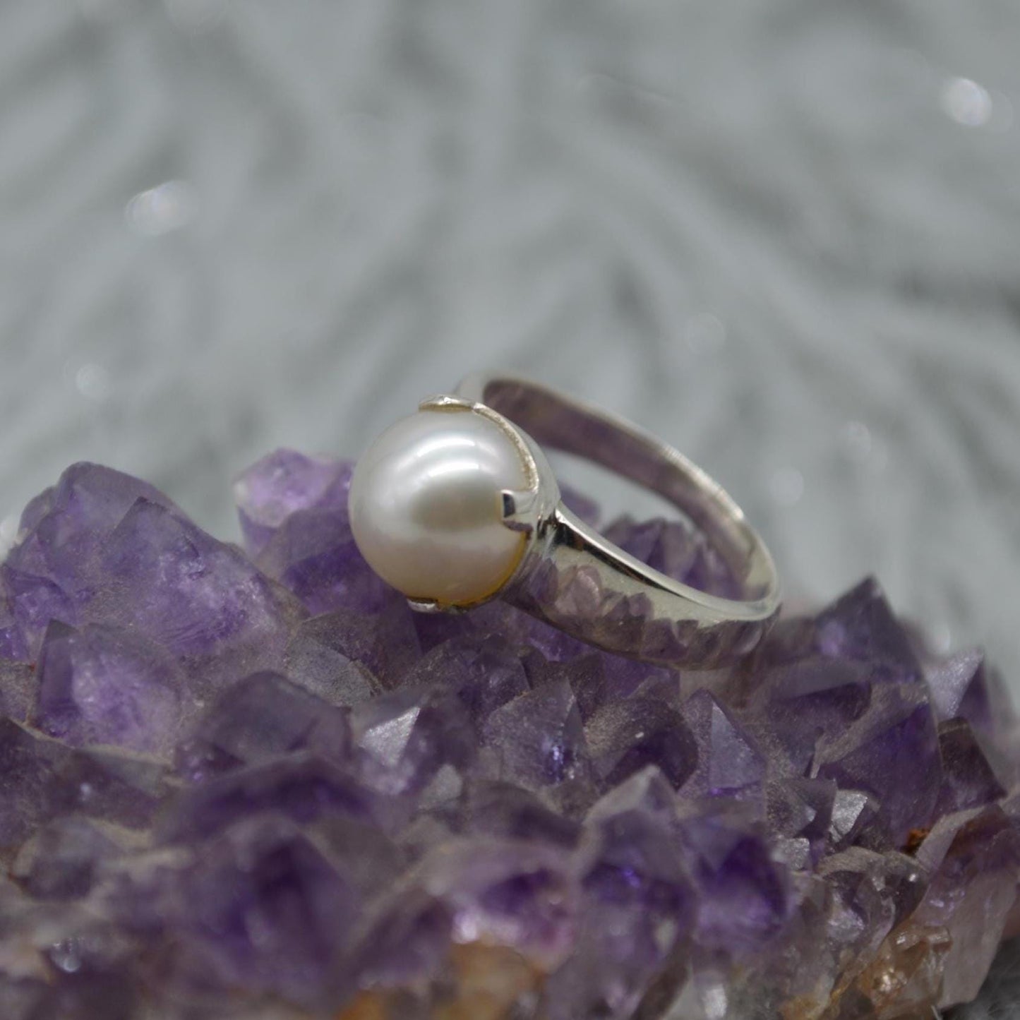 Freshwater Pearl Sterling Silver Ring: 5.9ct, UK Size N, June Birthstone, White Gemstone Jewelry