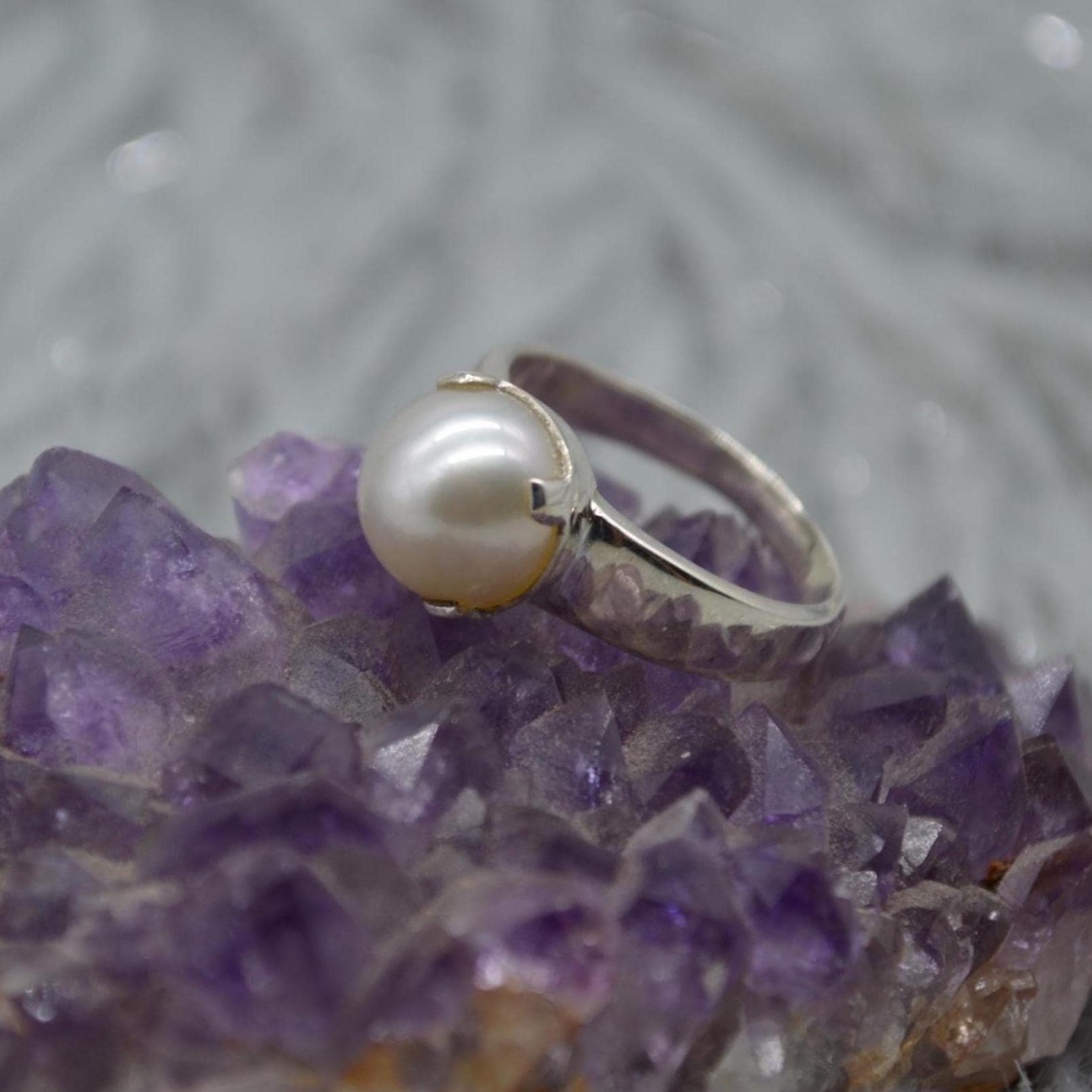 Freshwater Pearl Sterling Silver Ring: 5.9ct, UK Size N, June Birthstone, White Gemstone Jewelry