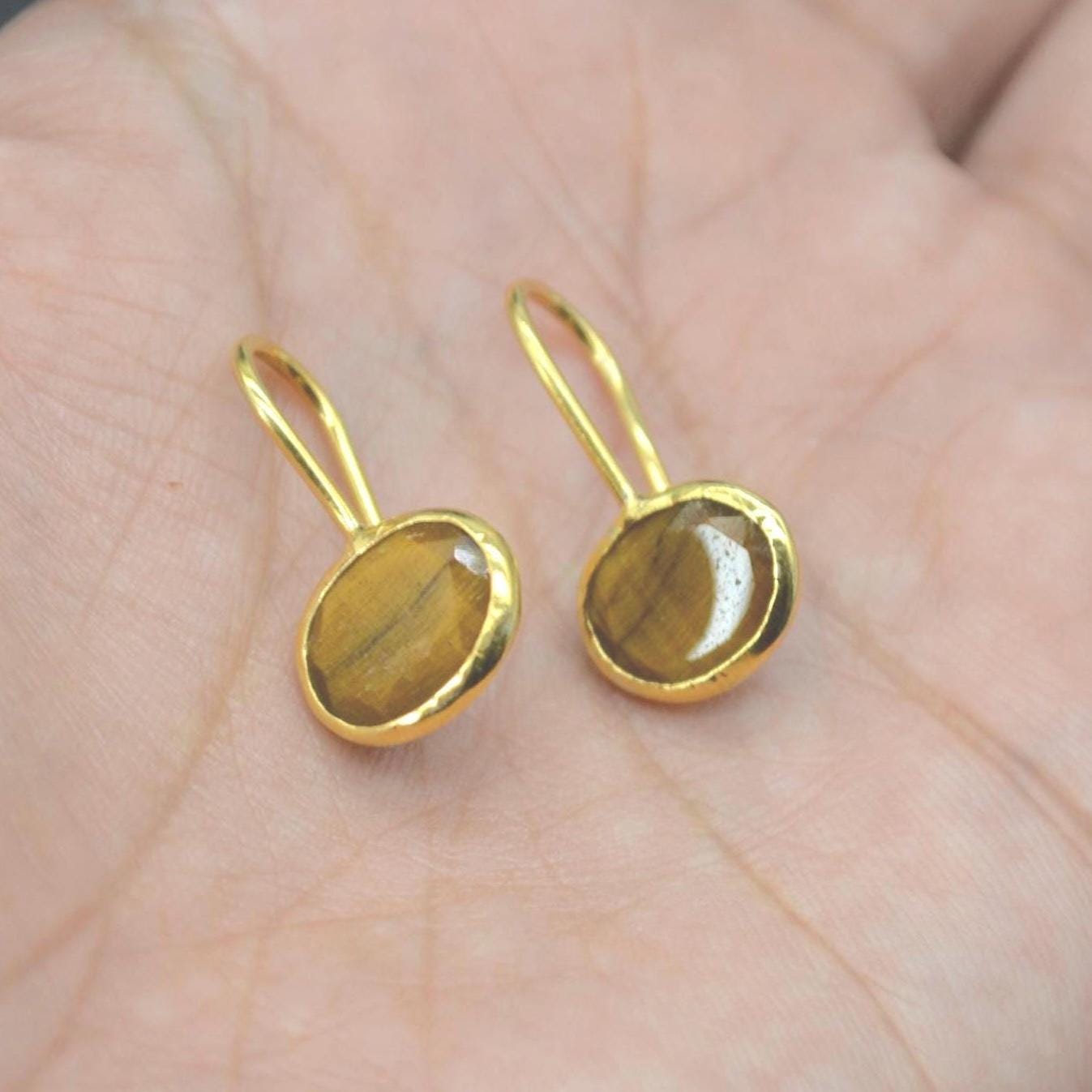 Tiger's Eye Silver Drop Earrings: Gold or Silver, Brown Gemstone Jewelry