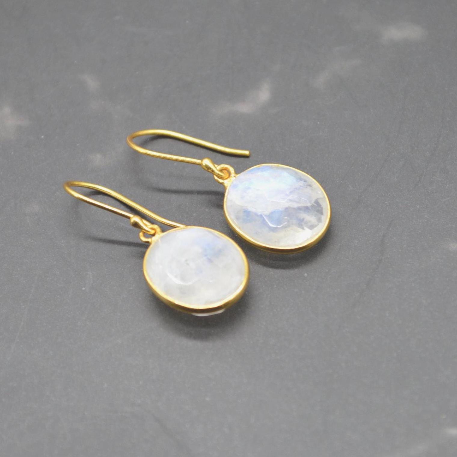 Rainbow Moonstone Gold Drop Earrings: Sterling Silver, June Birthstone, Oval Jewelry