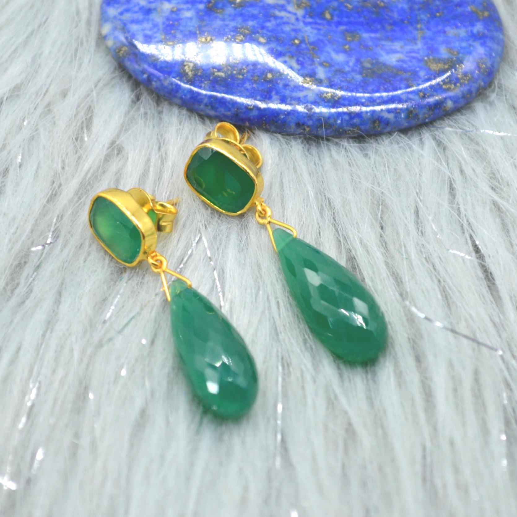 Green Onyx Gold Drop Earrings: Sterling Silver Jewelry, Gemstone Teardrop Earrings