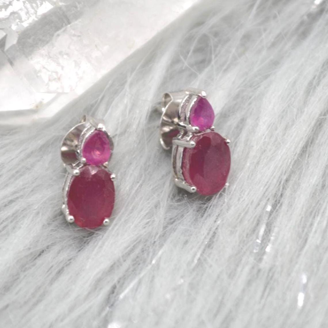 Red Ruby Sterling Silver Stud Earrings: Minimalist July Birthstone Jewelry