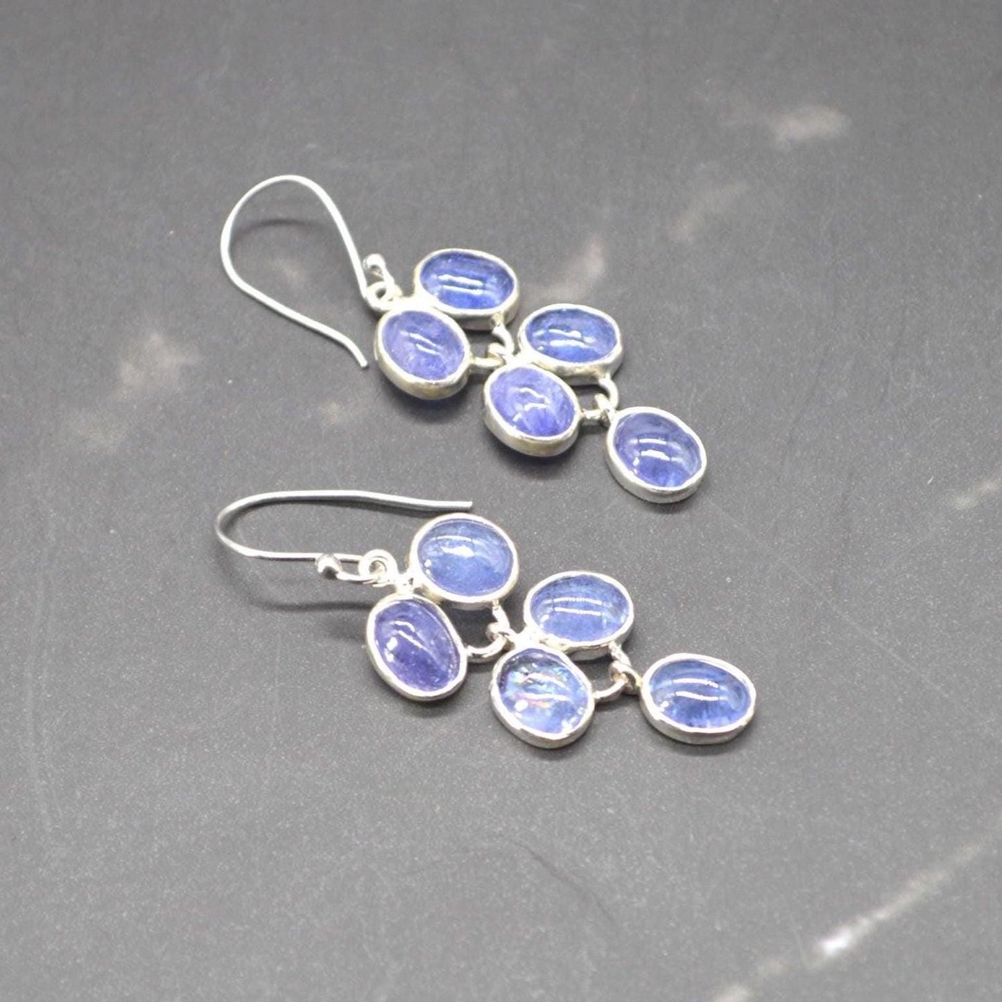 Tanzanite Sterling Silver Drop Earrings: December Birthstone, Blue Gemstone Drop Jewelry