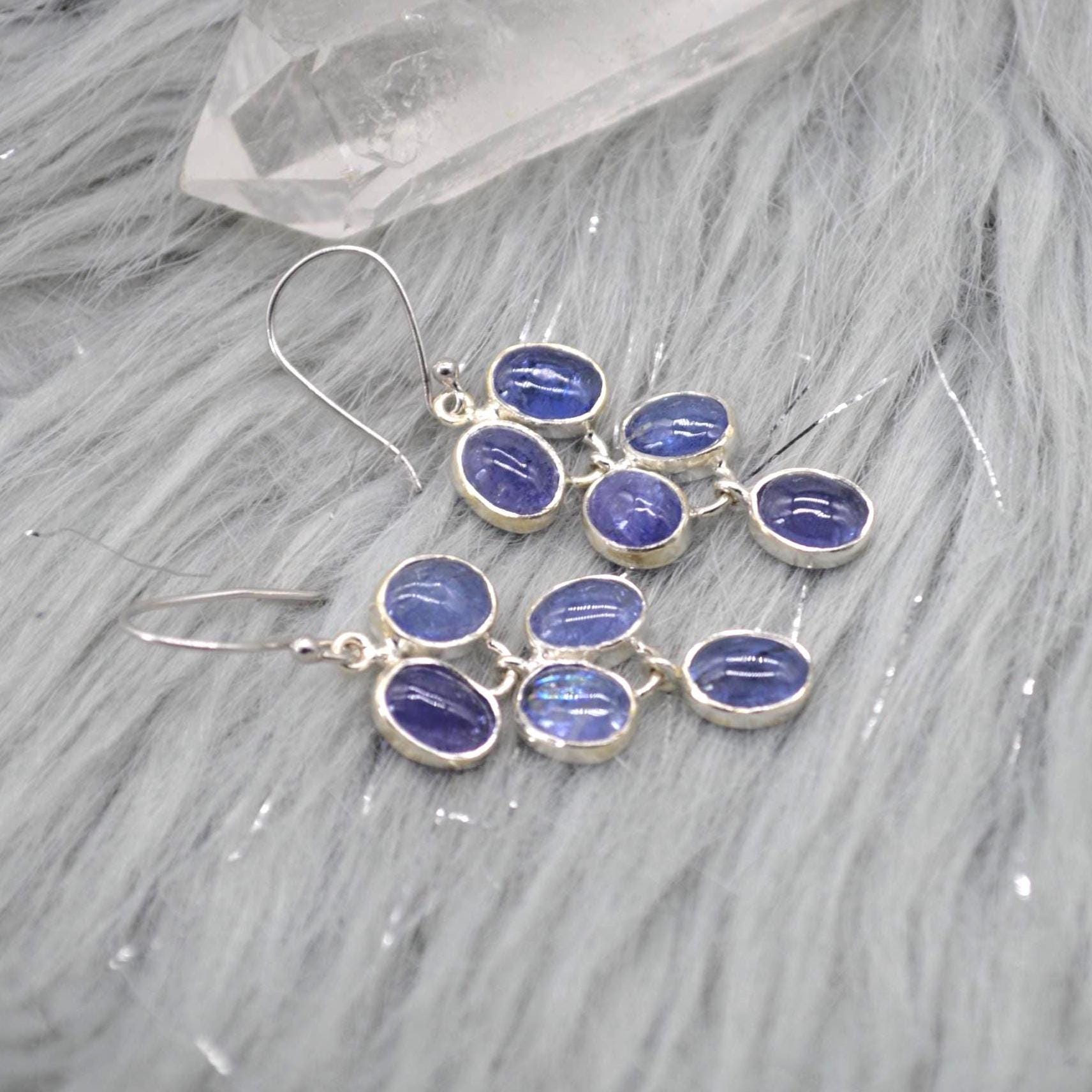 Tanzanite Sterling Silver Drop Earrings: December Birthstone, Blue Gemstone Drop Jewelry
