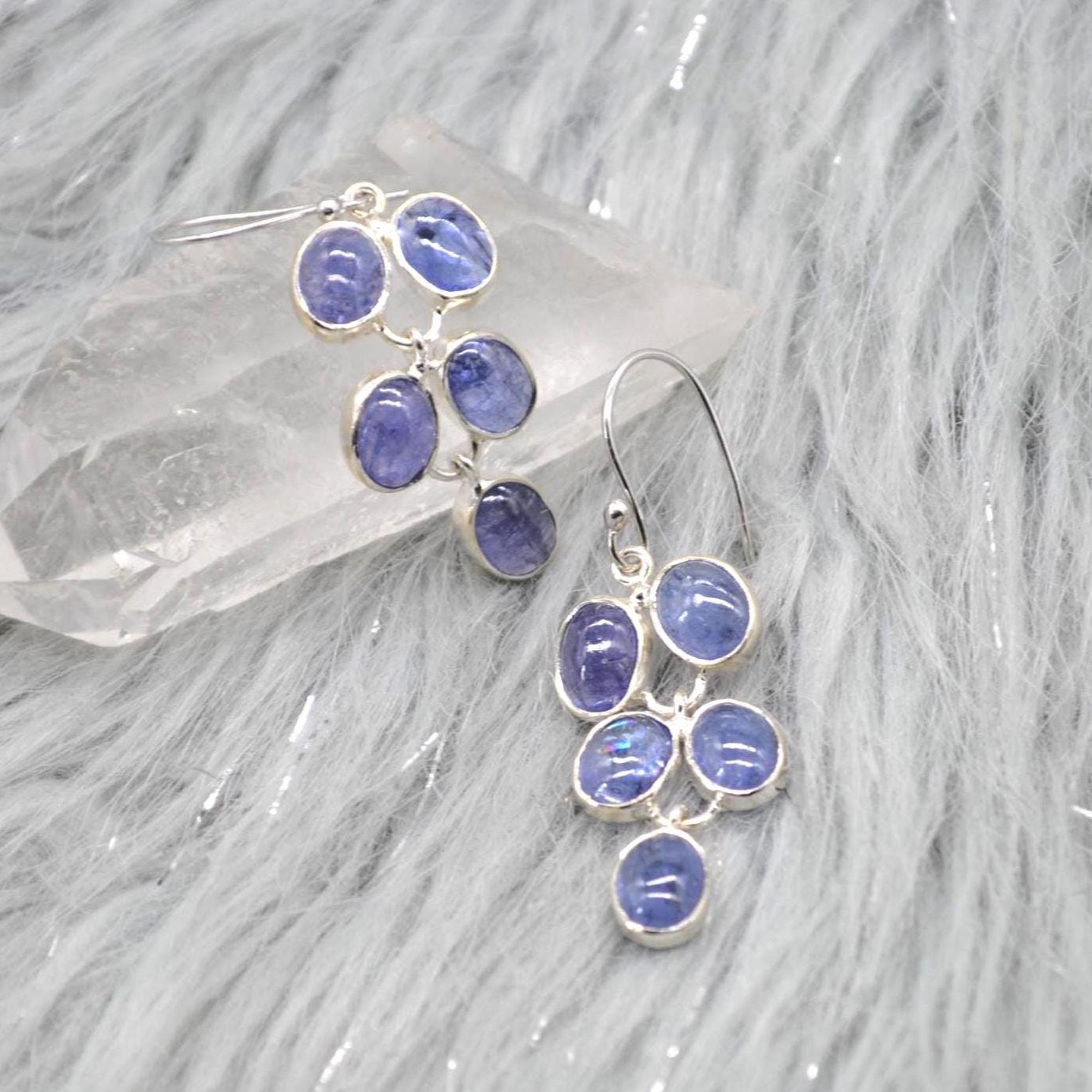 Tanzanite Sterling Silver Drop Earrings: December Birthstone, Blue Gemstone Drop Jewelry