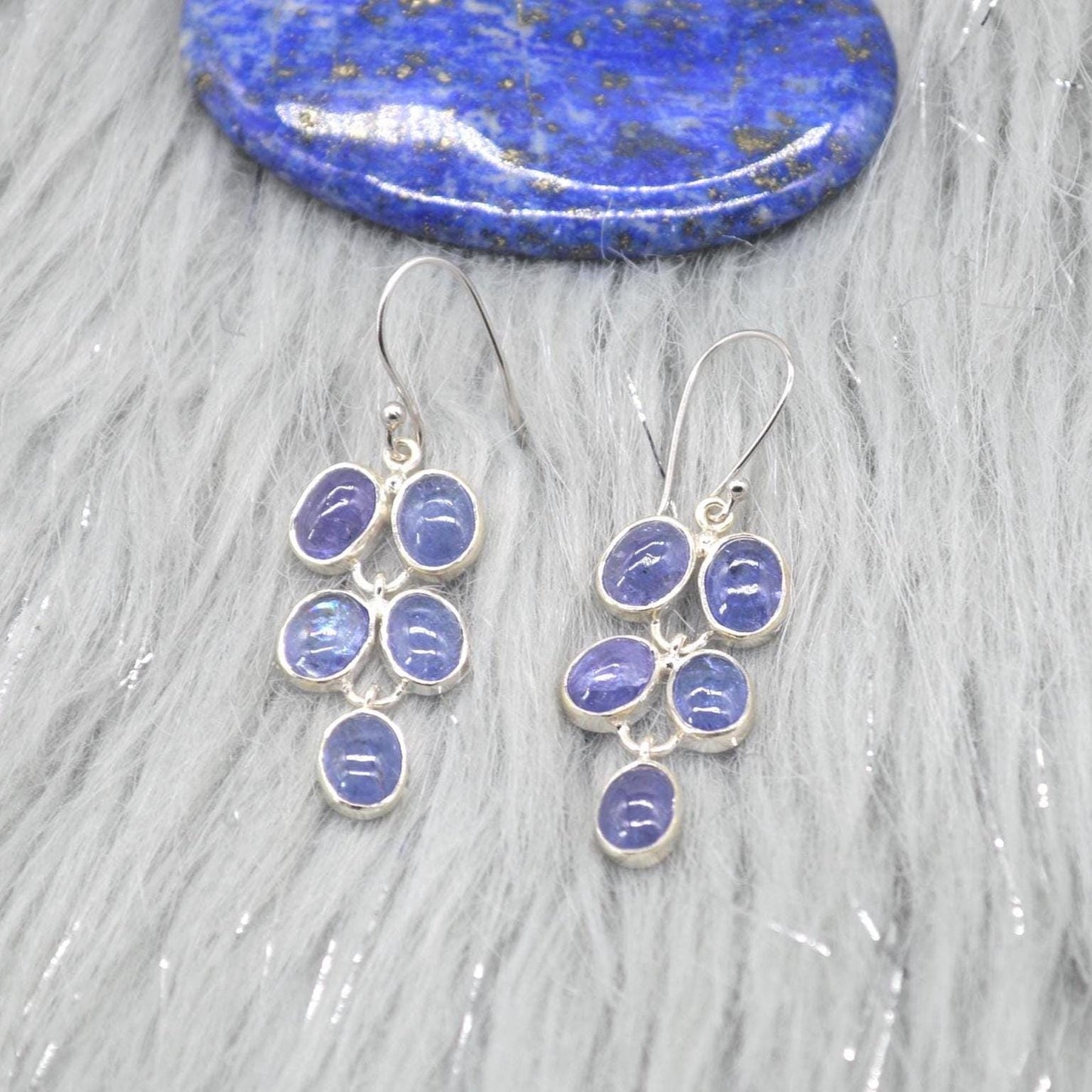 Tanzanite Sterling Silver Drop Earrings: December Birthstone, Blue Gemstone Drop Jewelry