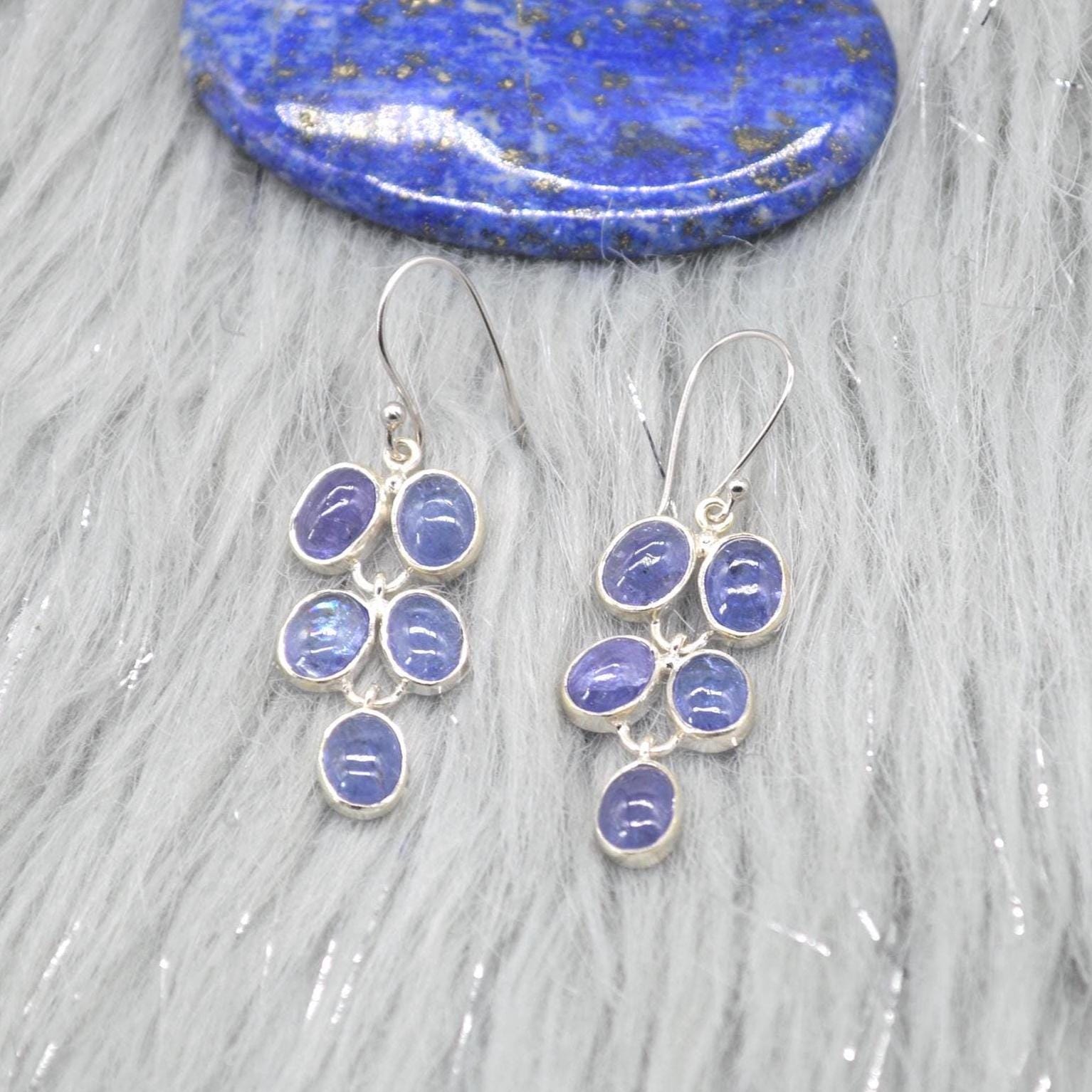 Tanzanite Sterling Silver Drop Earrings: December Birthstone, Blue Gemstone Drop Jewelry