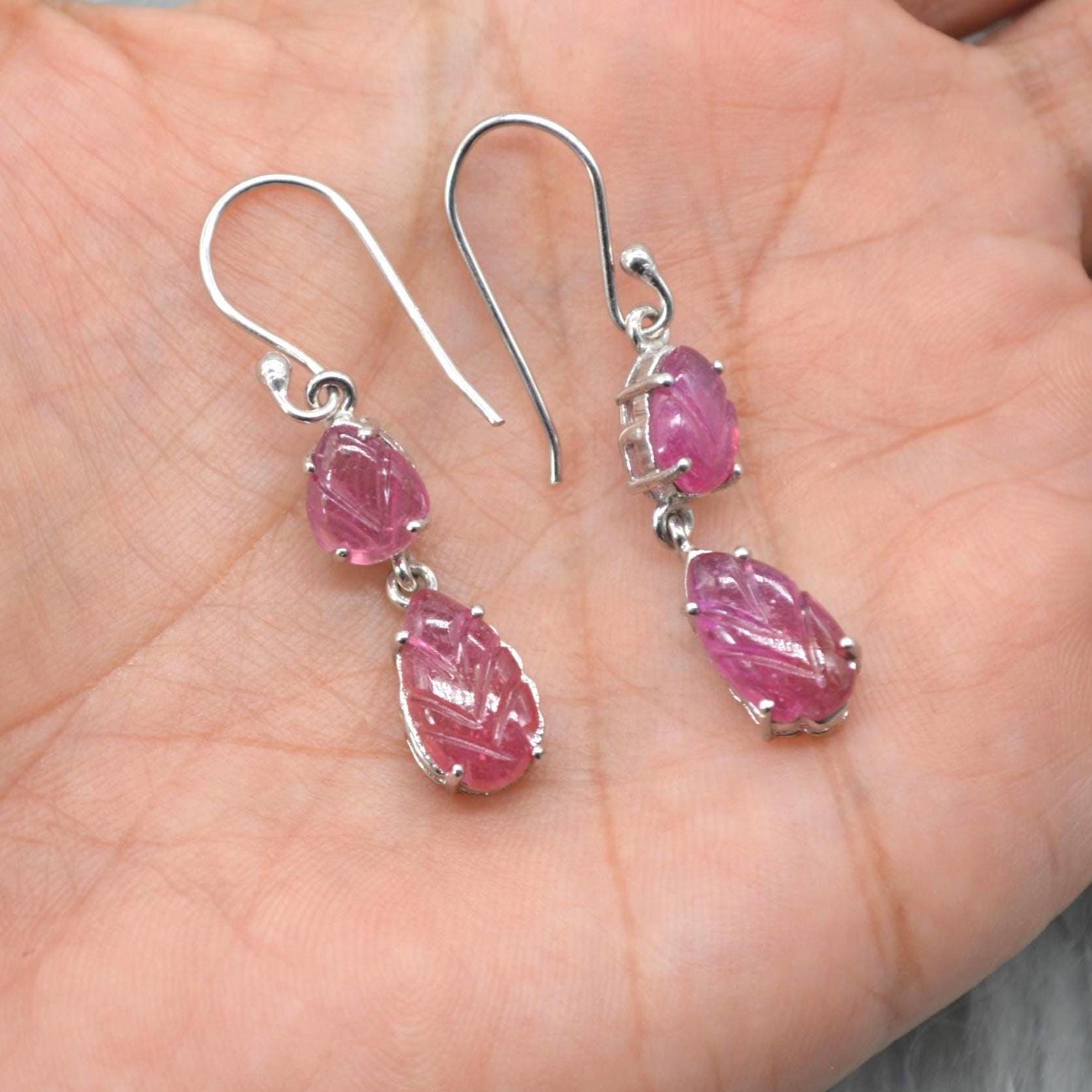 Red Ruby Silver Earrings: Sterling Silver Teardrop Dangle, Gemstone Jewelry, July Birthstone