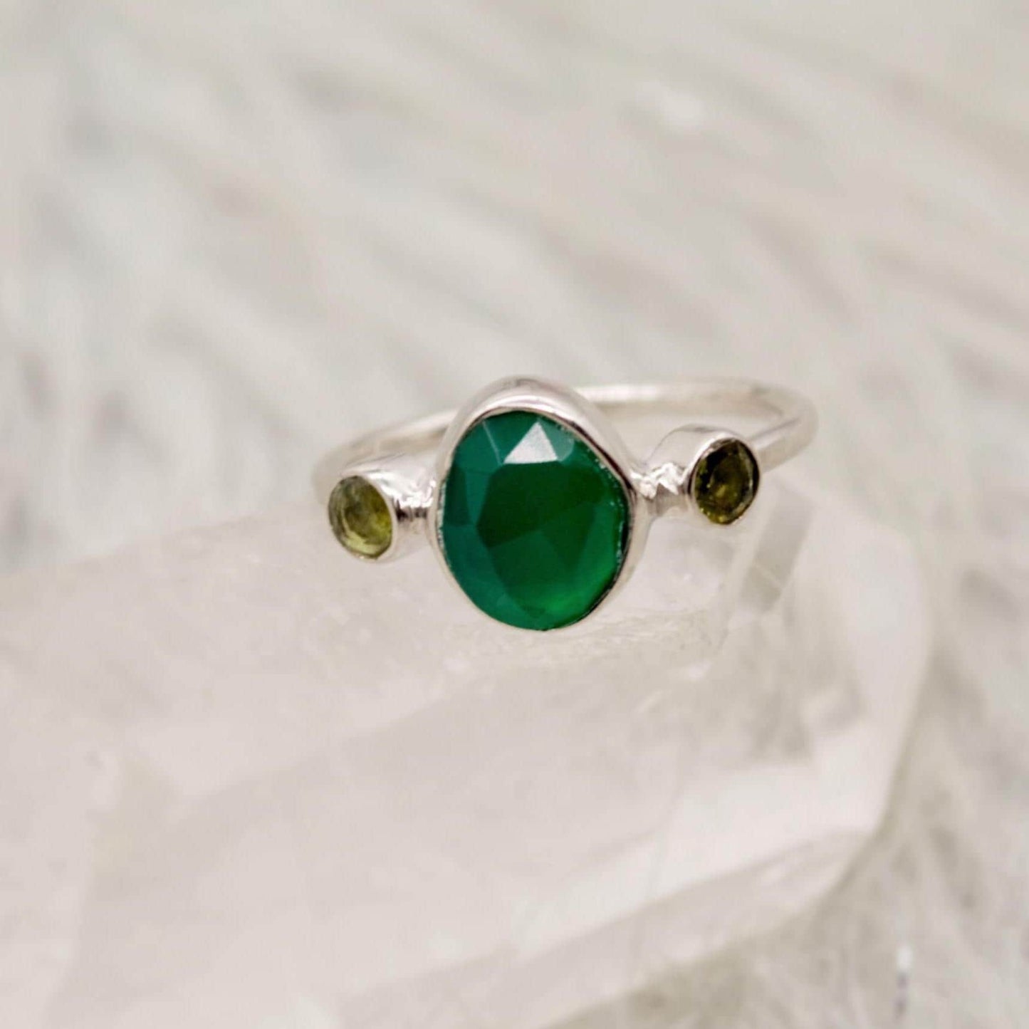 Green Onyx Tourmaline Sterling Silver Ring: Gemstone Ring, October Birthstone